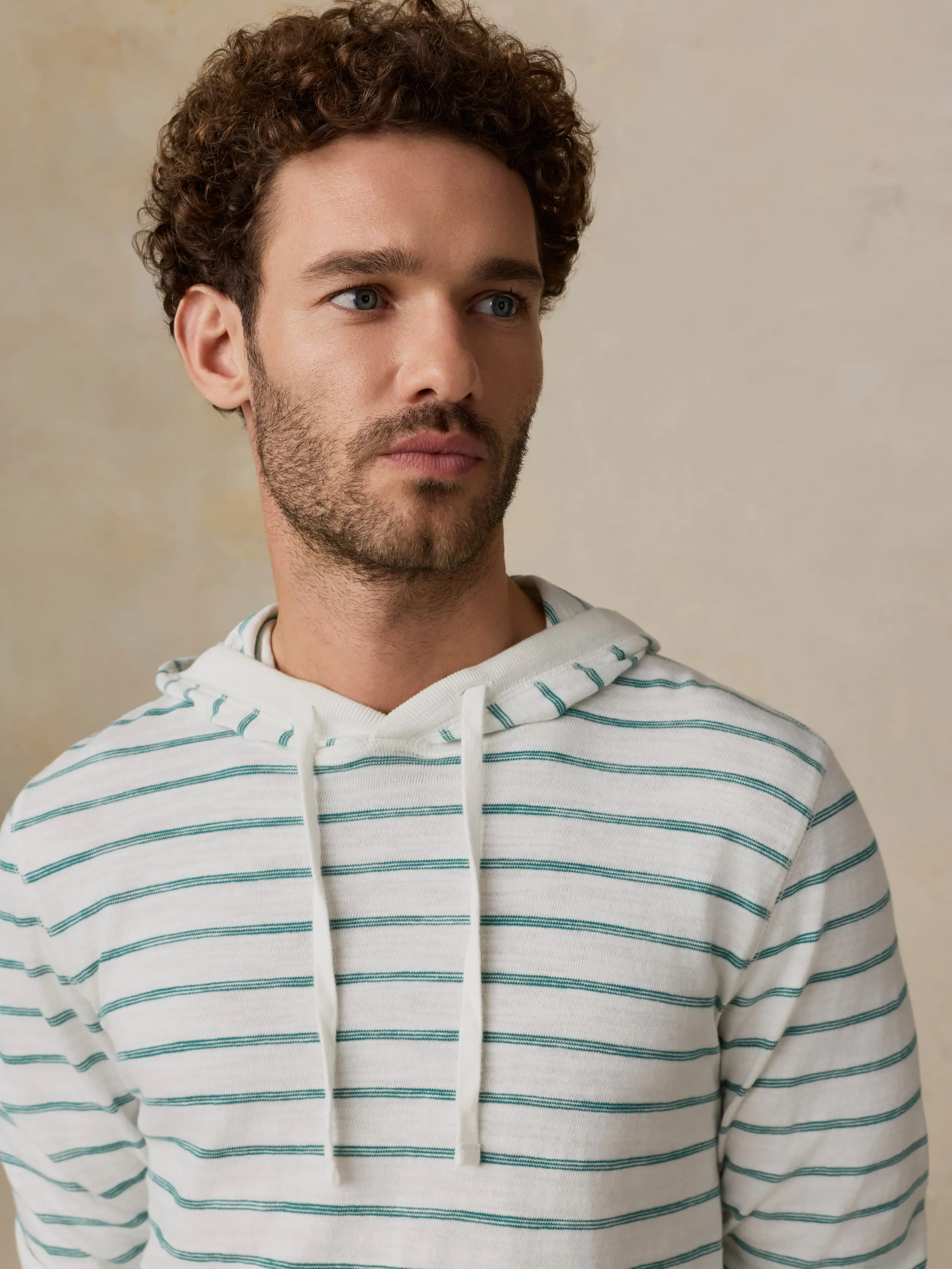 Sunwashed Organic Hoodie - White Biscayne Stripe sold by Faherty product image thumbnail 4