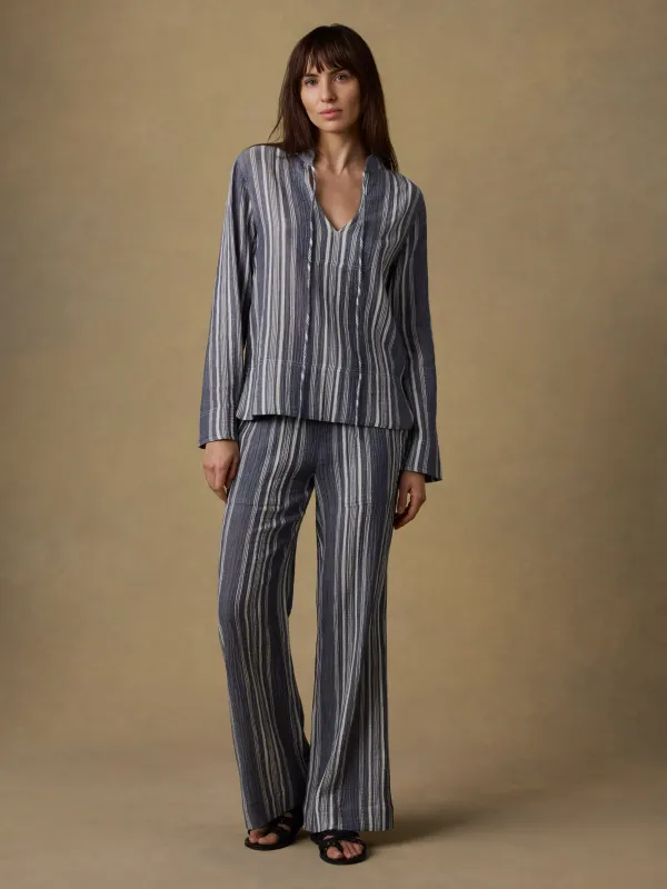 Dune Cotton Gauze Harbor Top - Sea Breeze Stripe made by Faherty