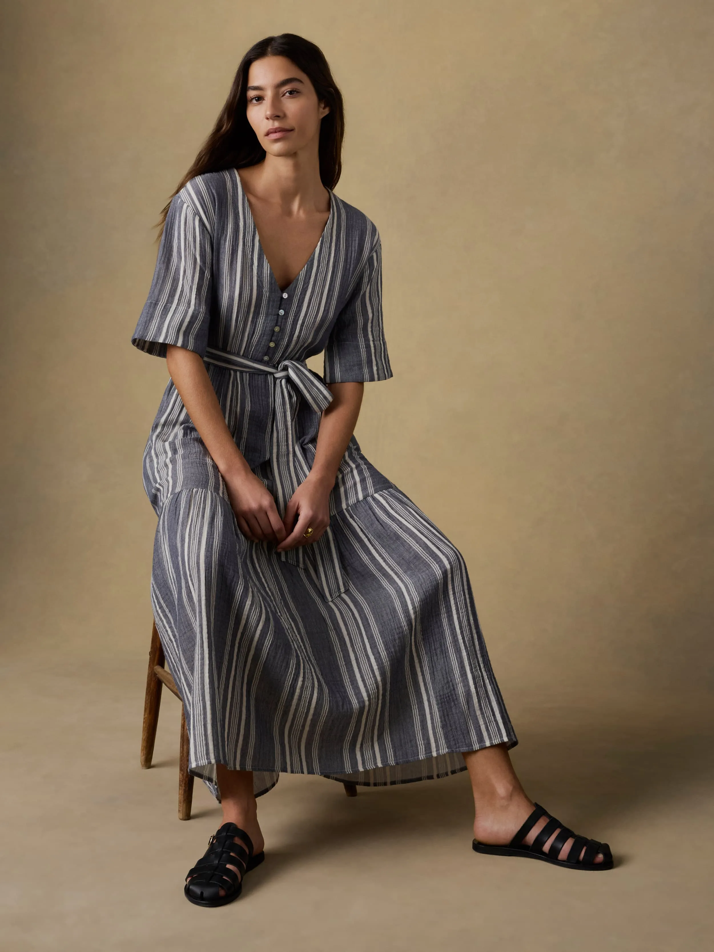 Dune Cotton Gauze Marina Dress - Sea Breeze Stripe sold by Faherty product image thumbnail 2