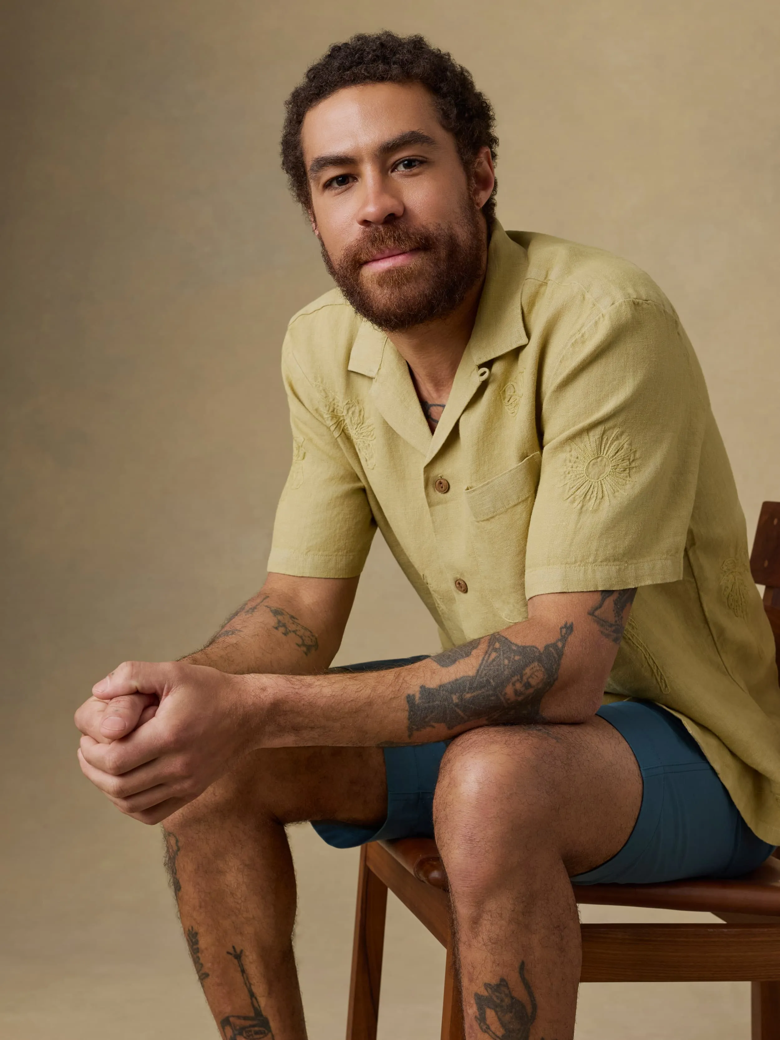 Short-Sleeve Embroidered Shirt - Island Wheat sold by Faherty product image thumbnail 2