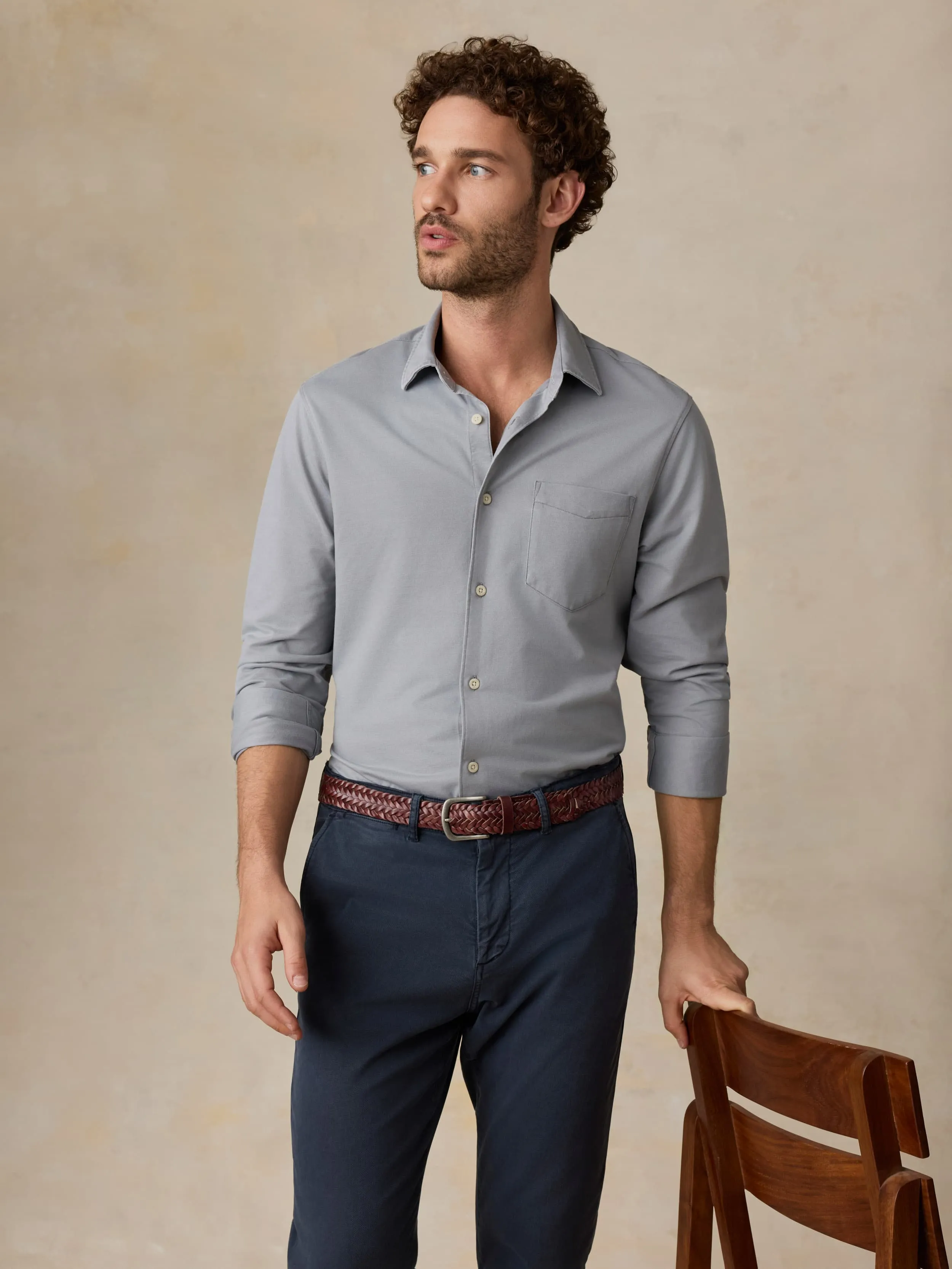 Costa Pique Shirt - Wind Grey sold by Faherty