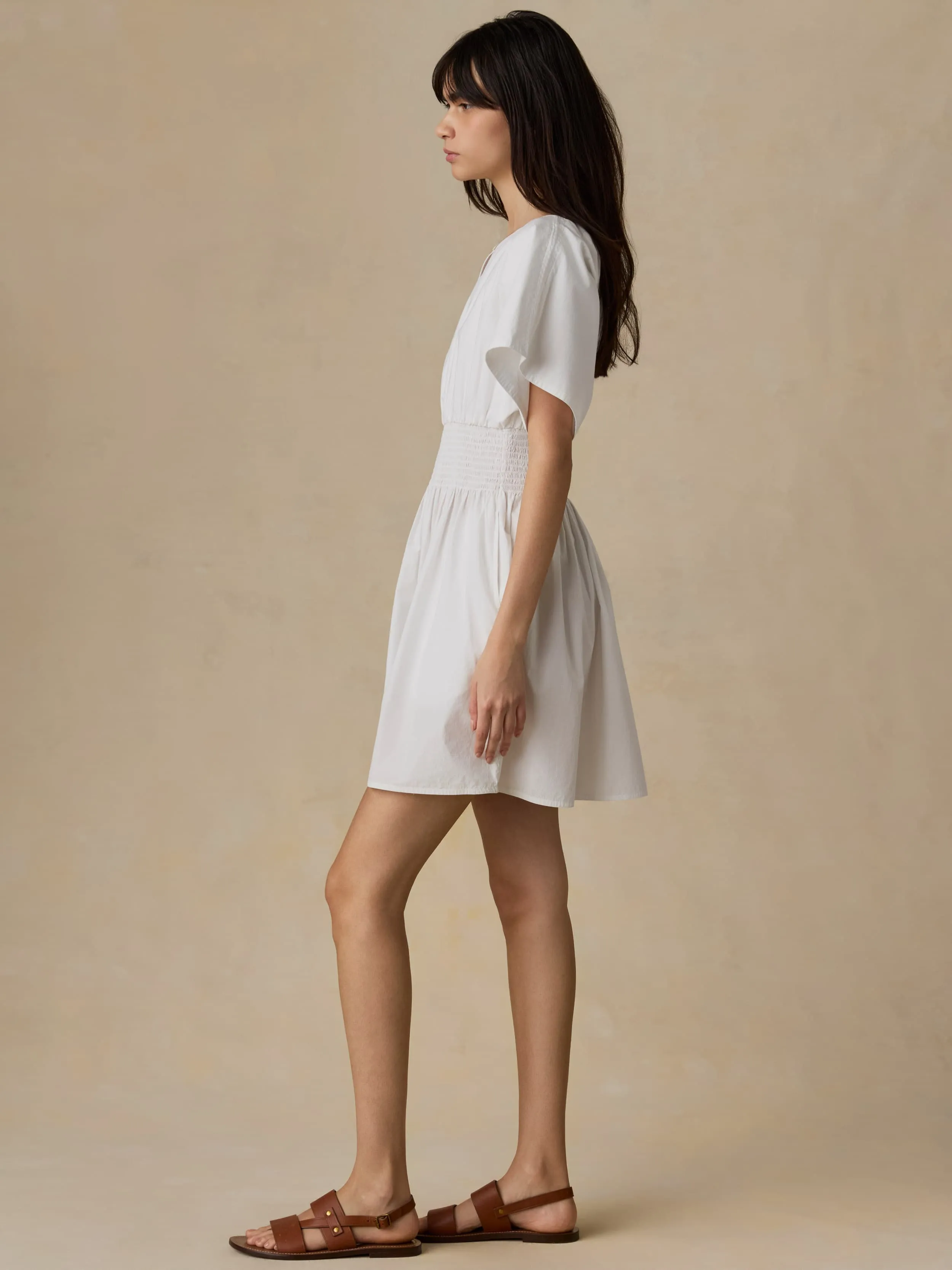 Coastal Poplin Elia Mini Smocked Dress - White sold by Faherty product image thumbnail 4