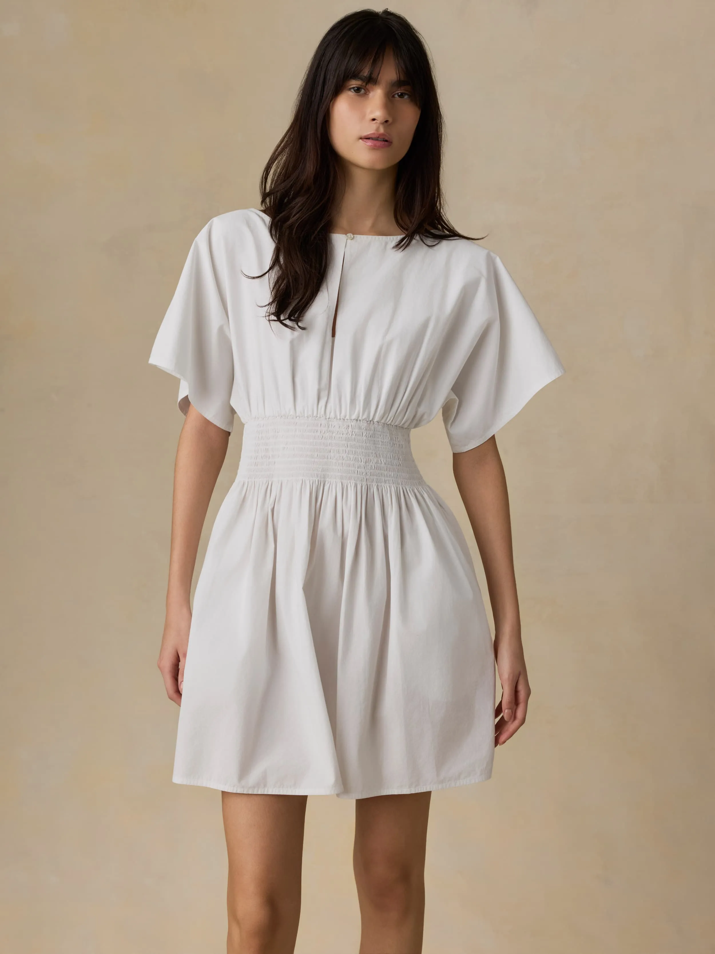 Coastal Poplin Elia Mini Smocked Dress - White sold by Faherty product image thumbnail 2
