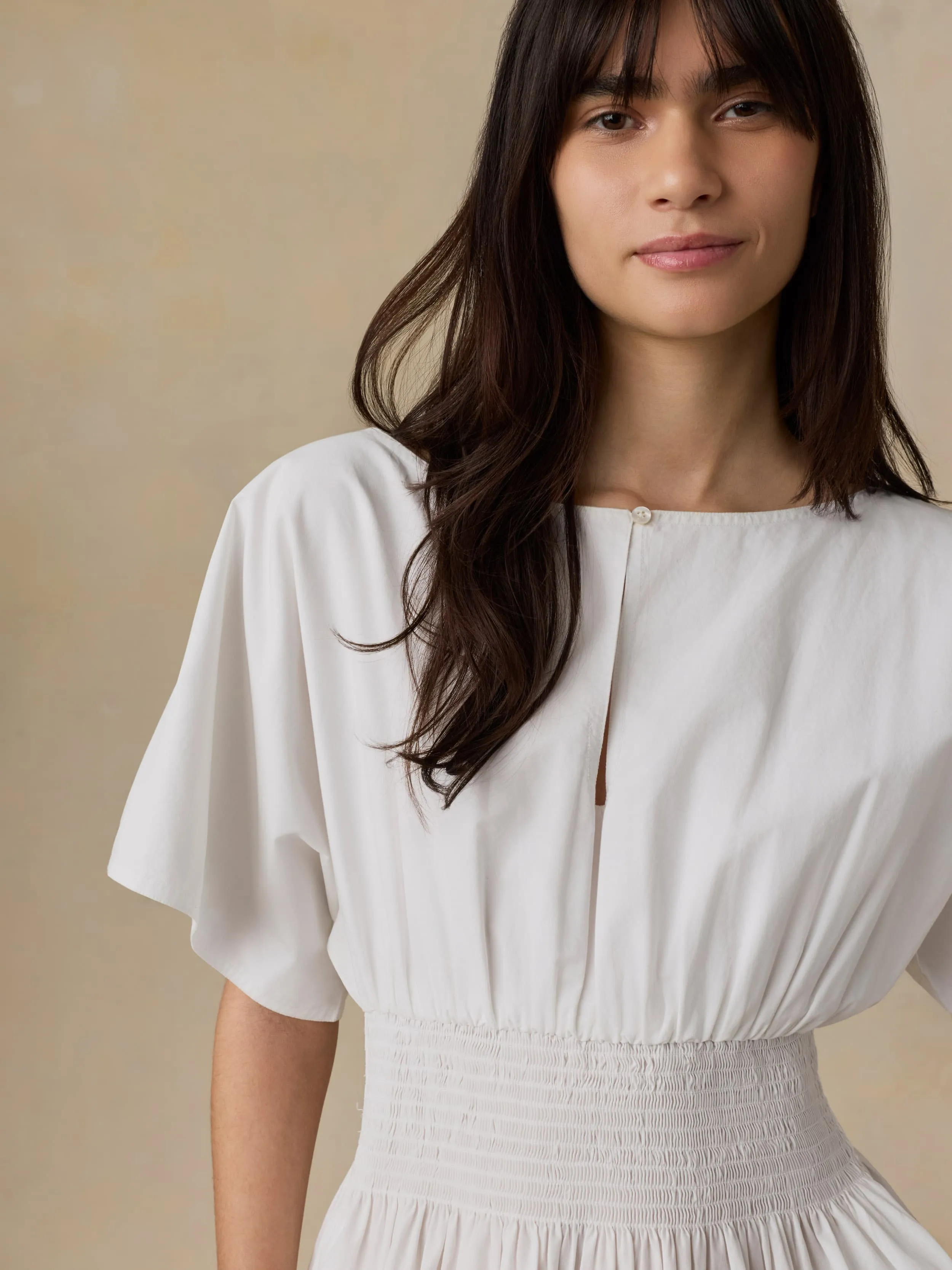 Coastal Poplin Elia Mini Smocked Dress - White sold by Faherty product image thumbnail 5