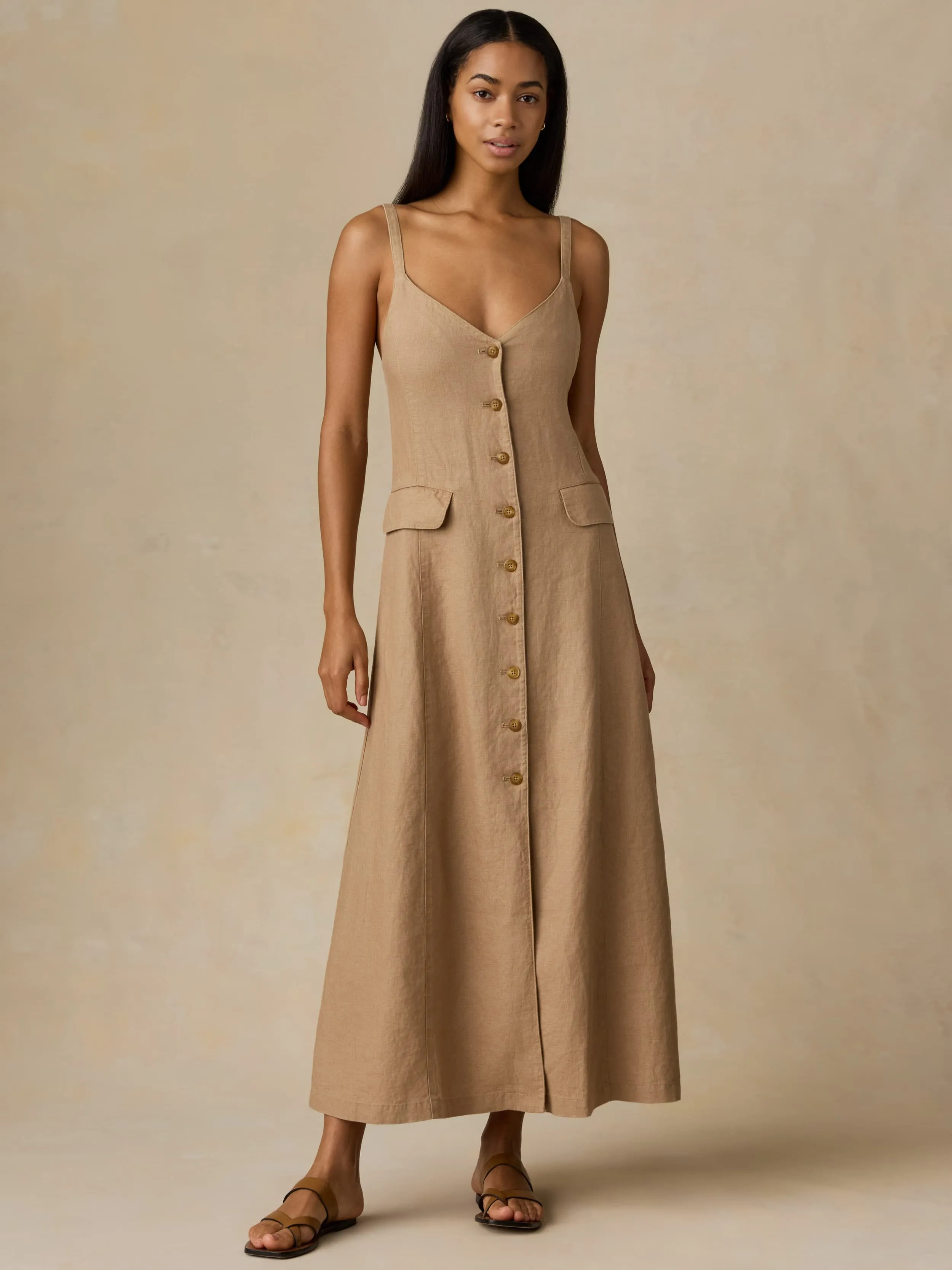 Sun Strider Linen Milo Dress - Acorn sold by Faherty product image thumbnail 2