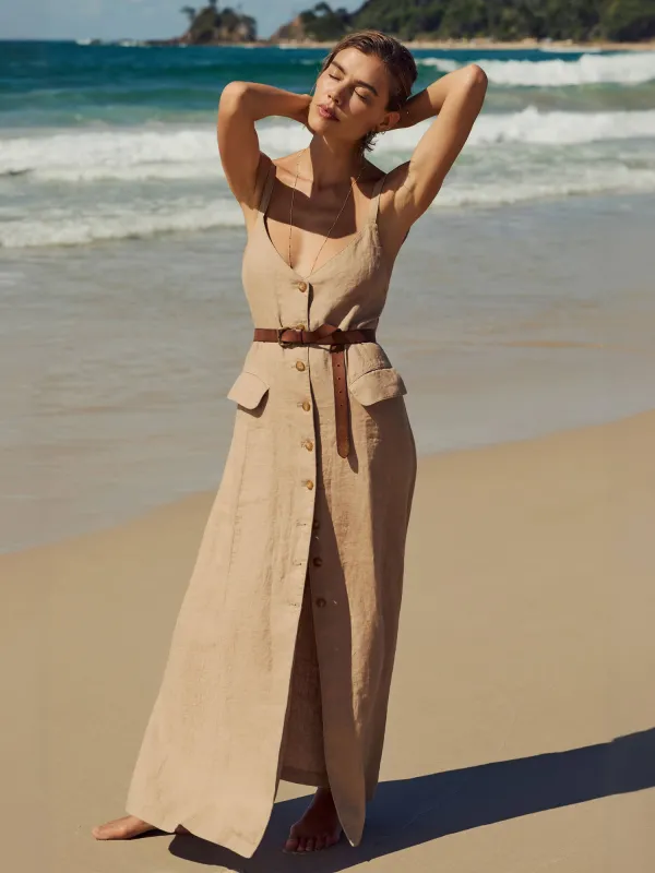 Sun Strider Linen Milo Dress - Acorn made by Faherty