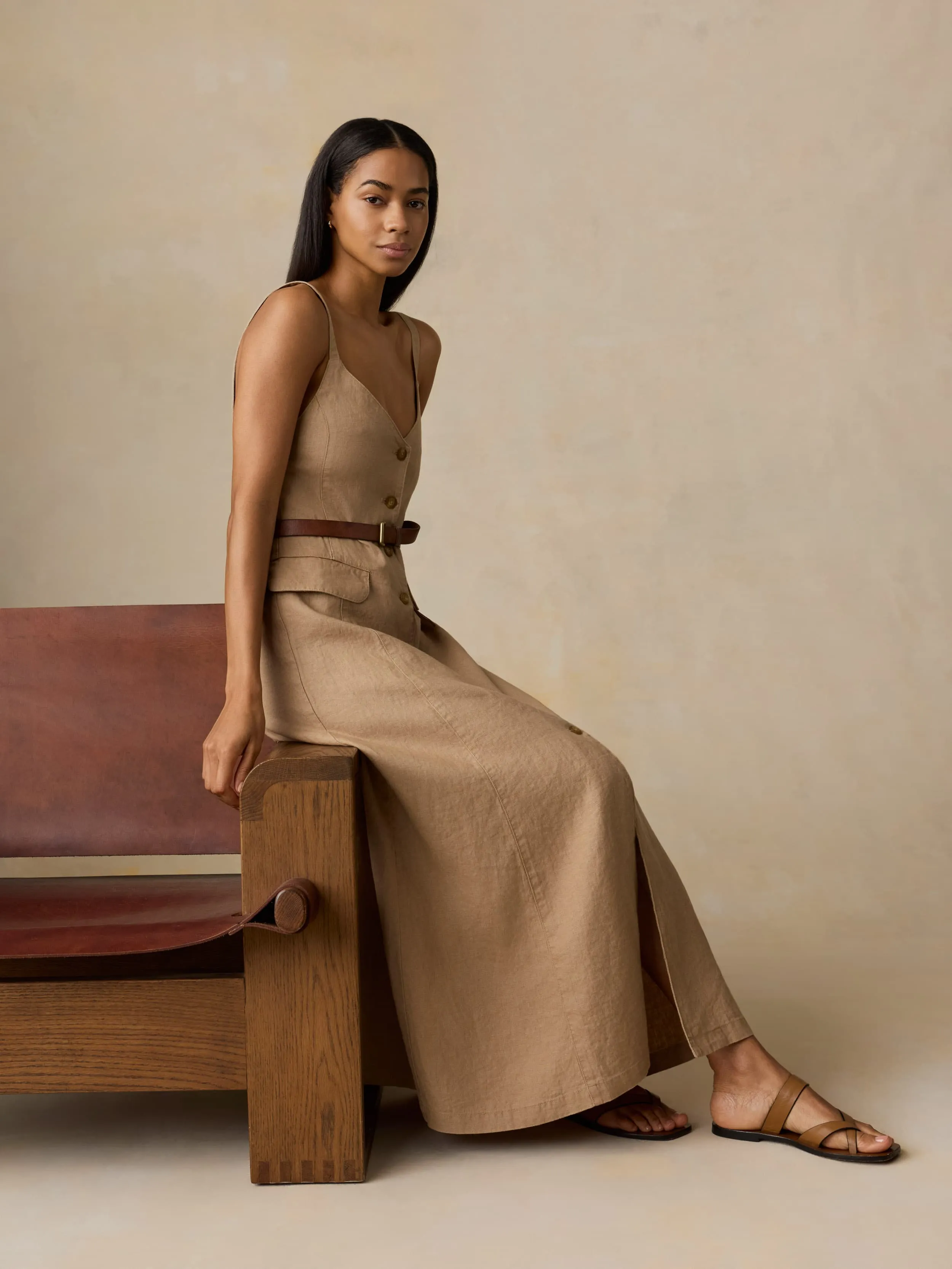Sun Strider Linen Milo Dress - Acorn sold by Faherty product image thumbnail 5