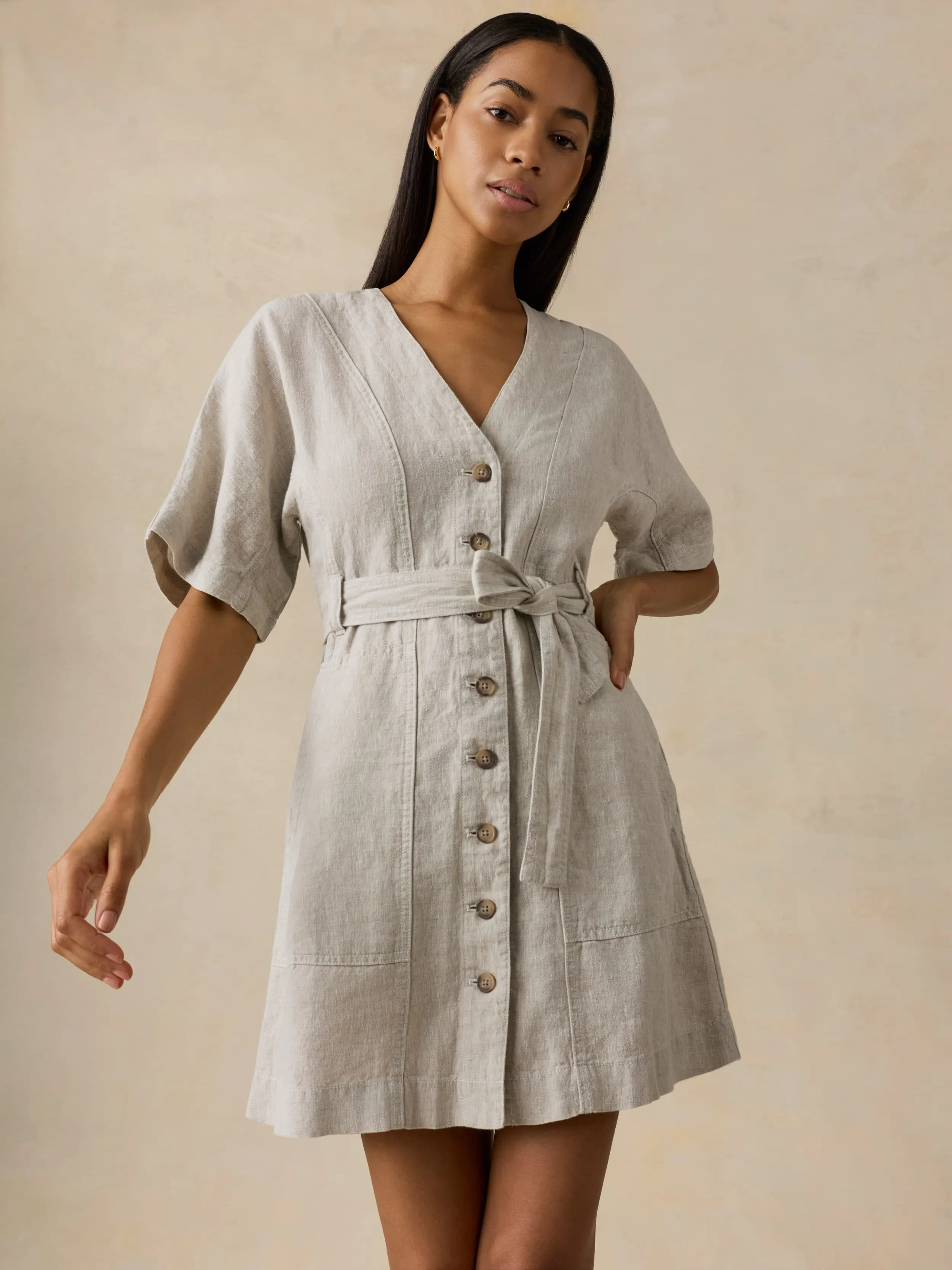 Sun Strider Linen Camille Mini Dress - Flax sold by Faherty product image thumbnail 5