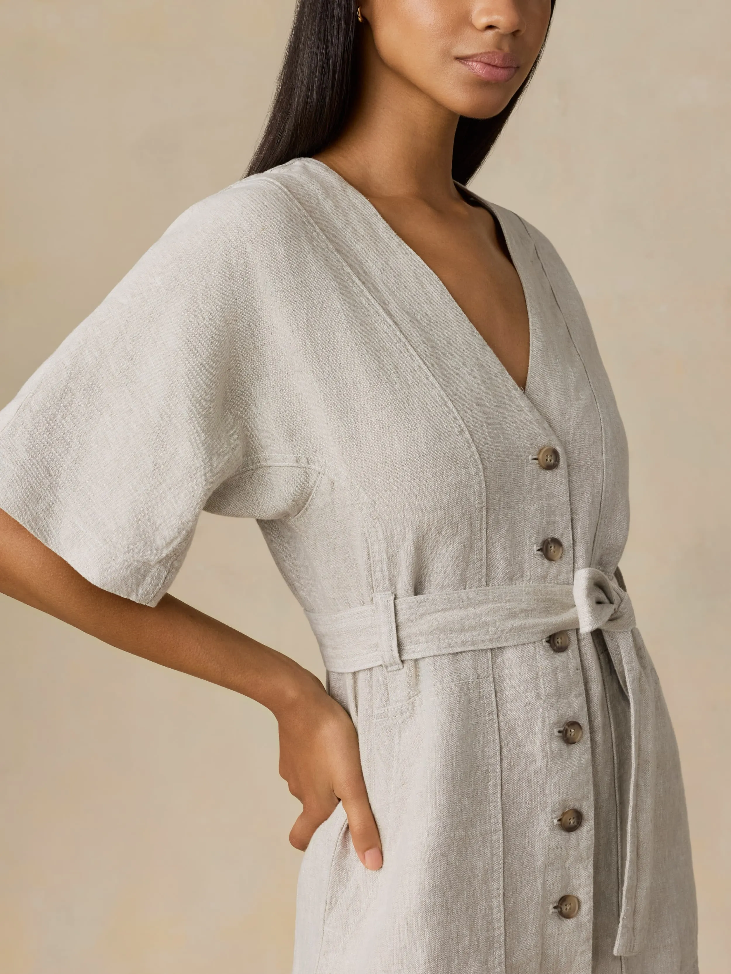 Sun Strider Linen Camille Mini Dress - Flax sold by Faherty product image thumbnail 4