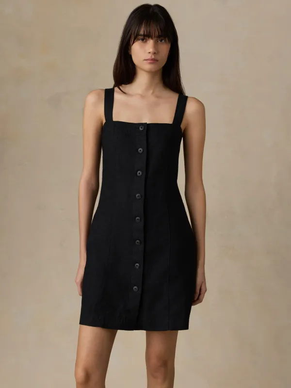 Sun Strider Linen Miley Dress - Black made by Faherty