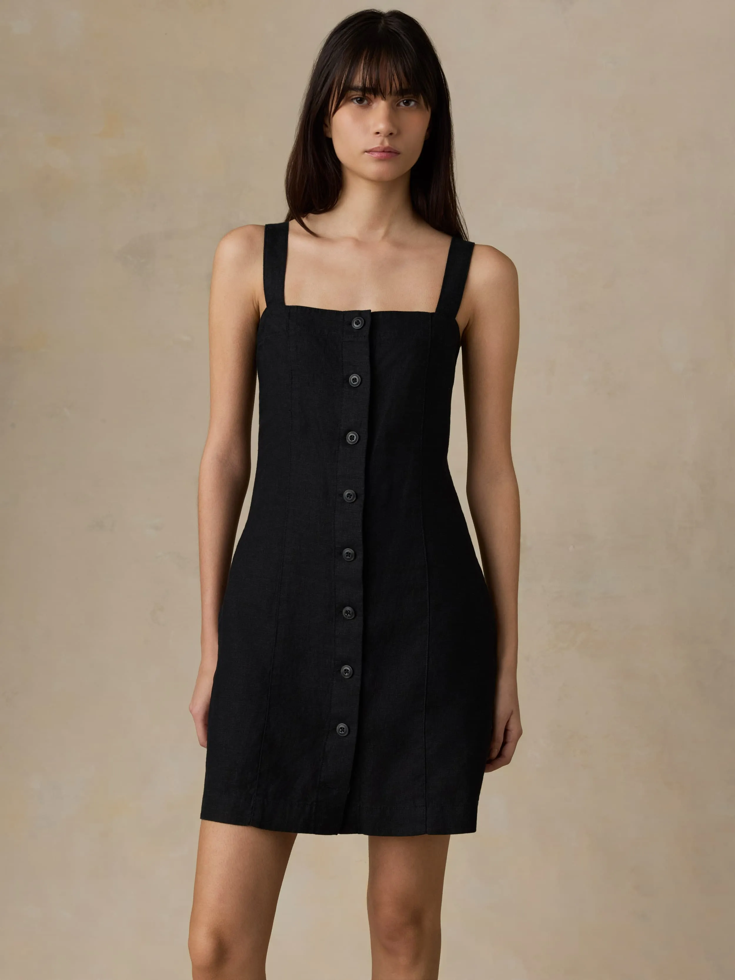 Sun Strider Linen Miley Dress - Black sold by Faherty