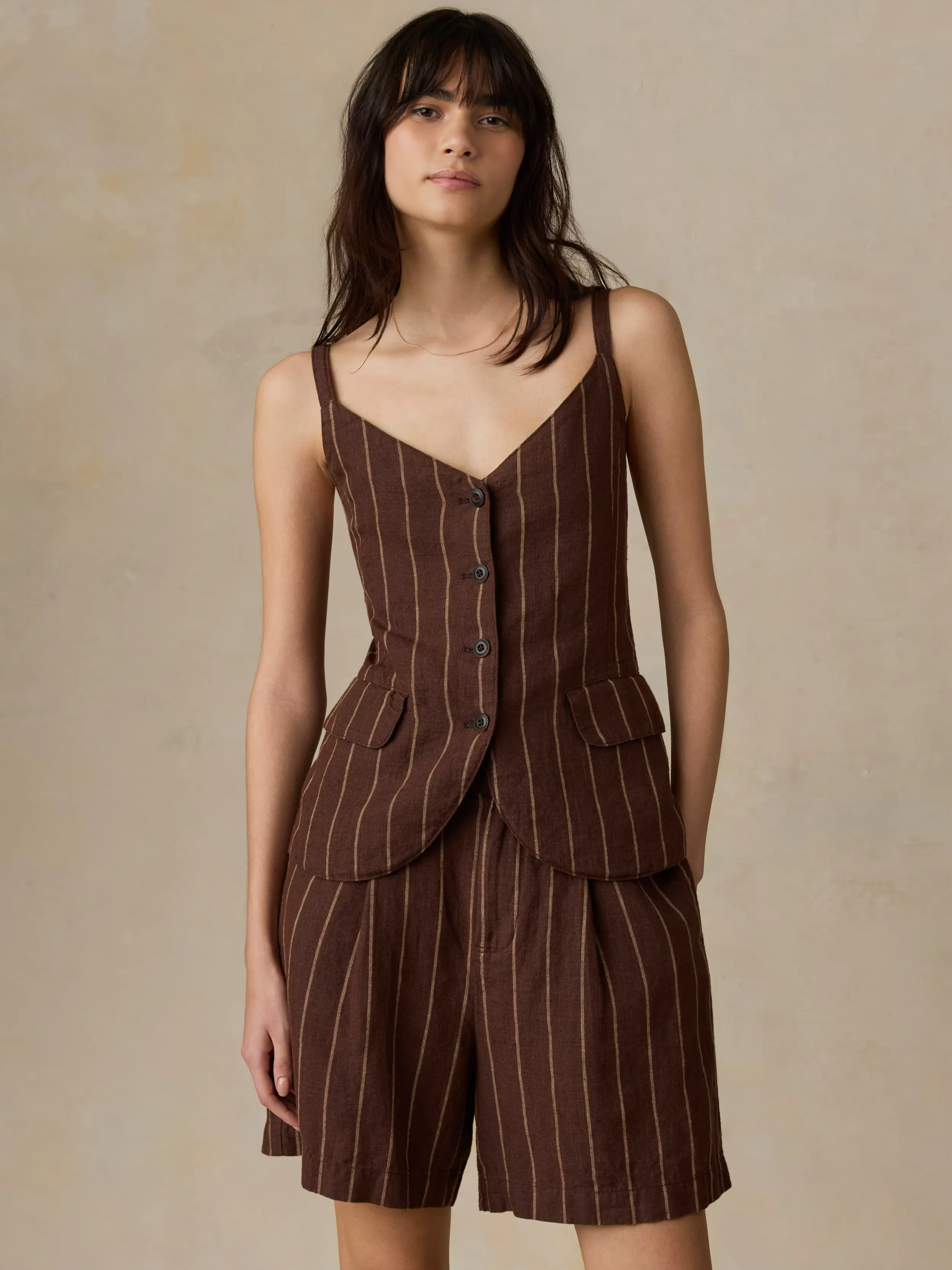 Sun Strider Linen Milo Vest - Harbor Line Stripe sold by Faherty