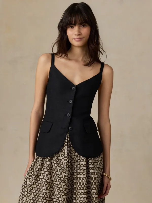 Sun Strider Linen Milo Vest - Black made by Faherty