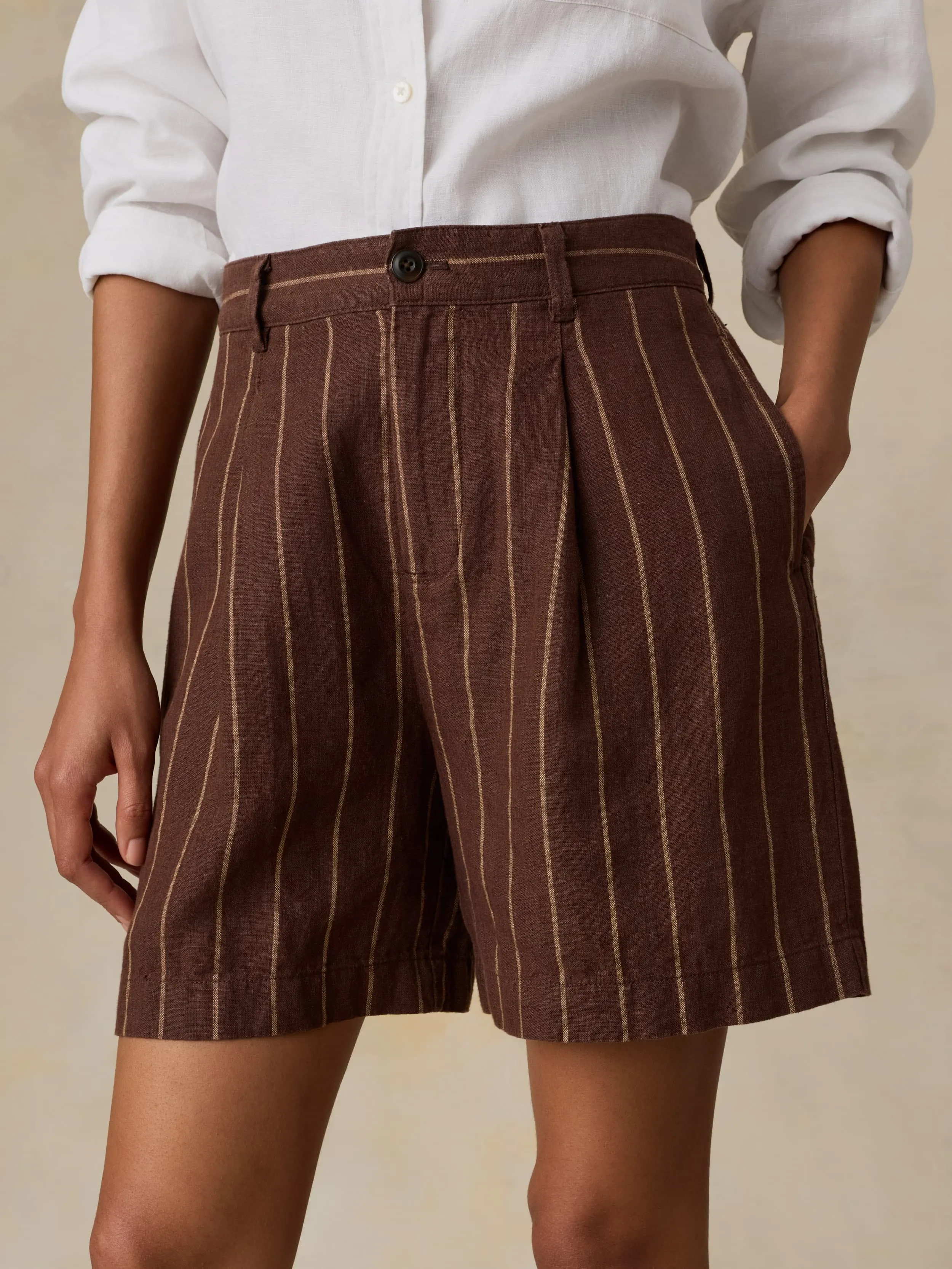 Sun Strider Linen Pleated Short - Harbor Line Stripe sold by Faherty product image thumbnail 5