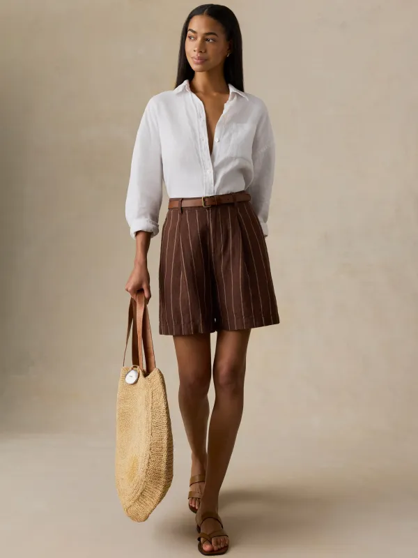 Sun Strider Linen Pleated Short - Harbor Line Stripe made by Faherty