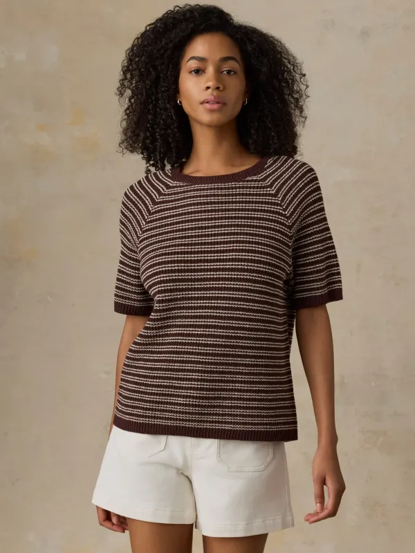 Miramar Linen Tee - Mocha Stripe made by Faherty