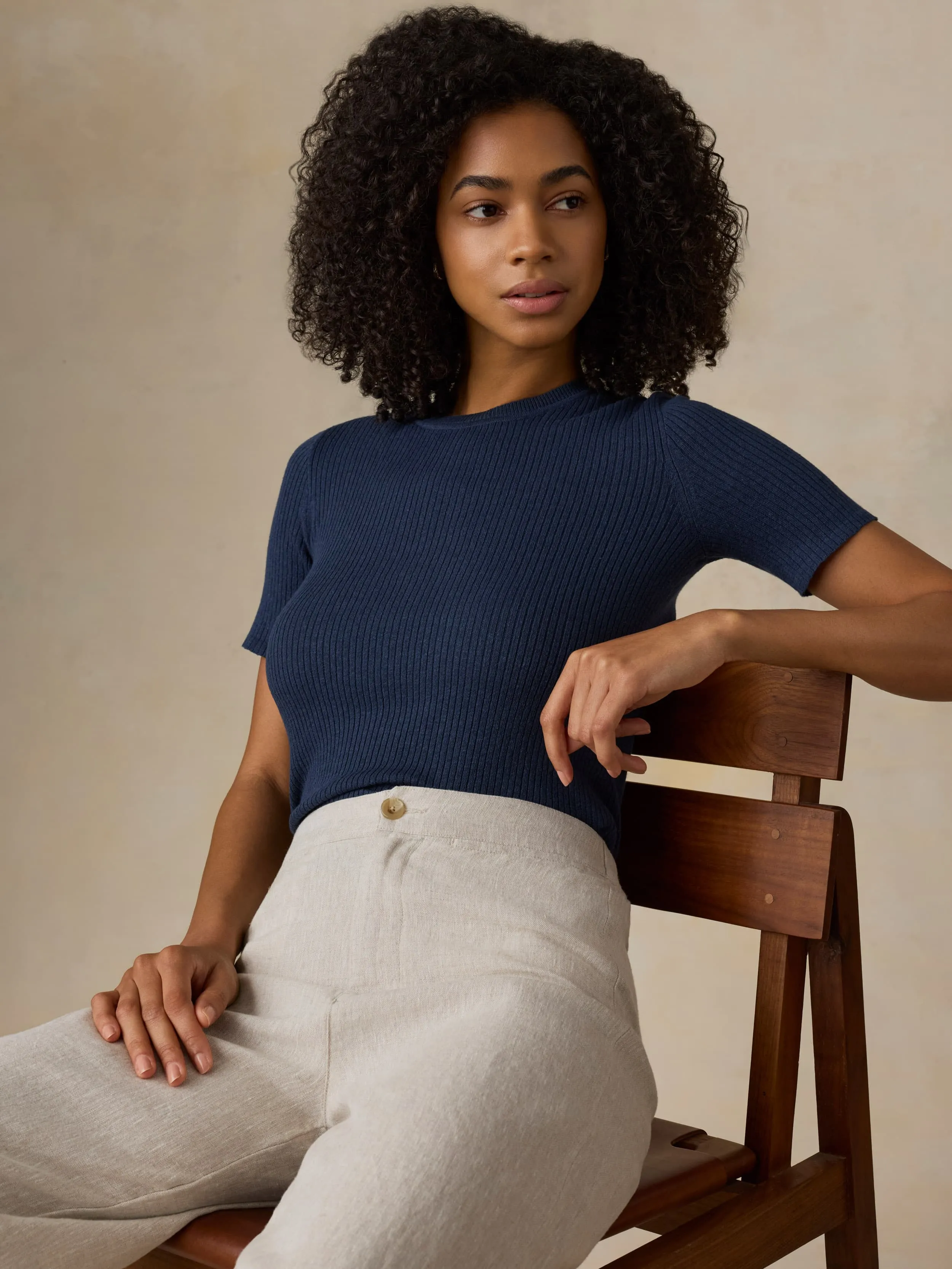 Miramar Linen Mini Rib Tee - Spellbound sold by Faherty product image thumbnail 2