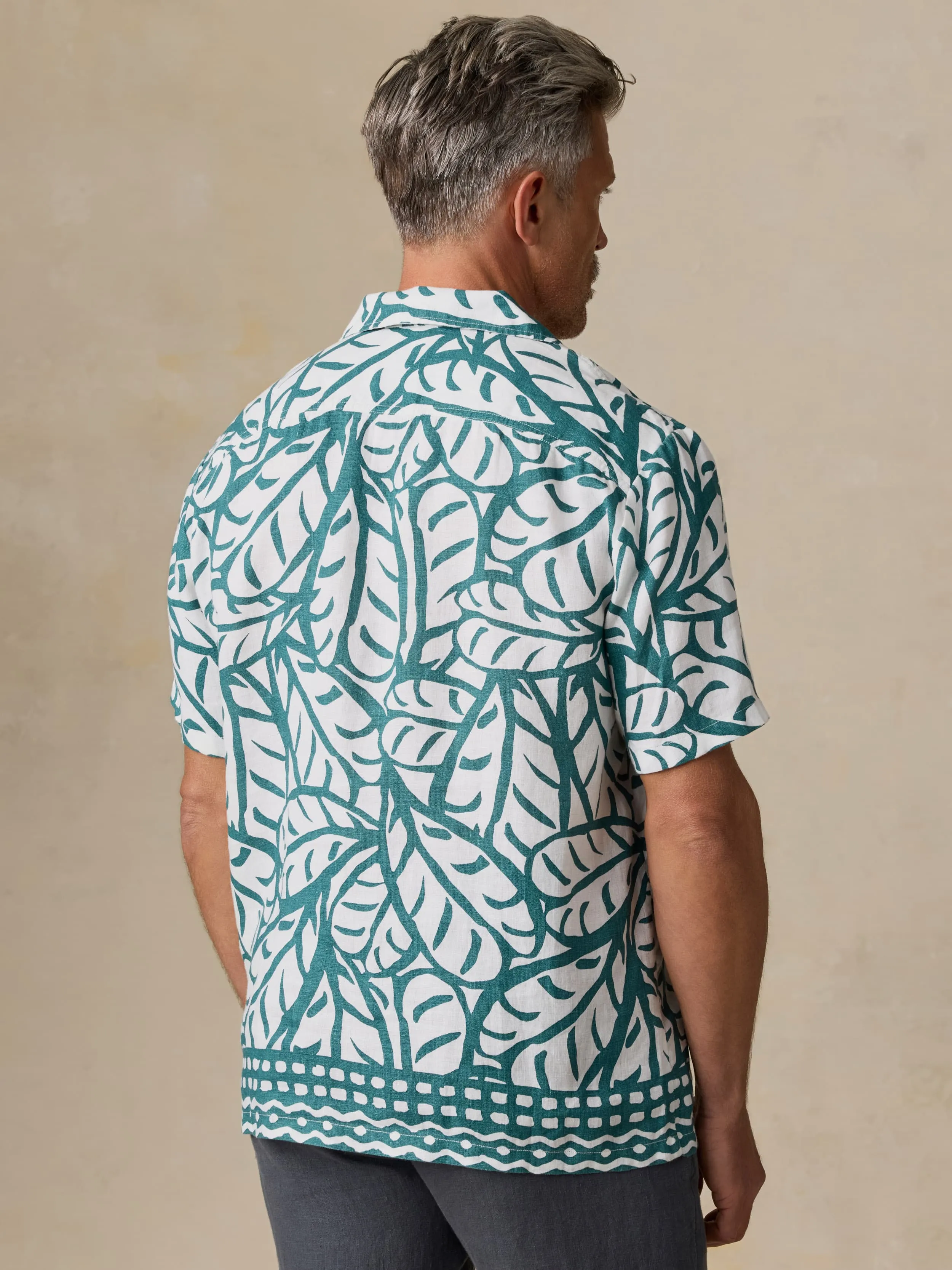 Short-Sleeve Linen Camp Shirt - Biscayne Leaves sold by Faherty product image thumbnail 4