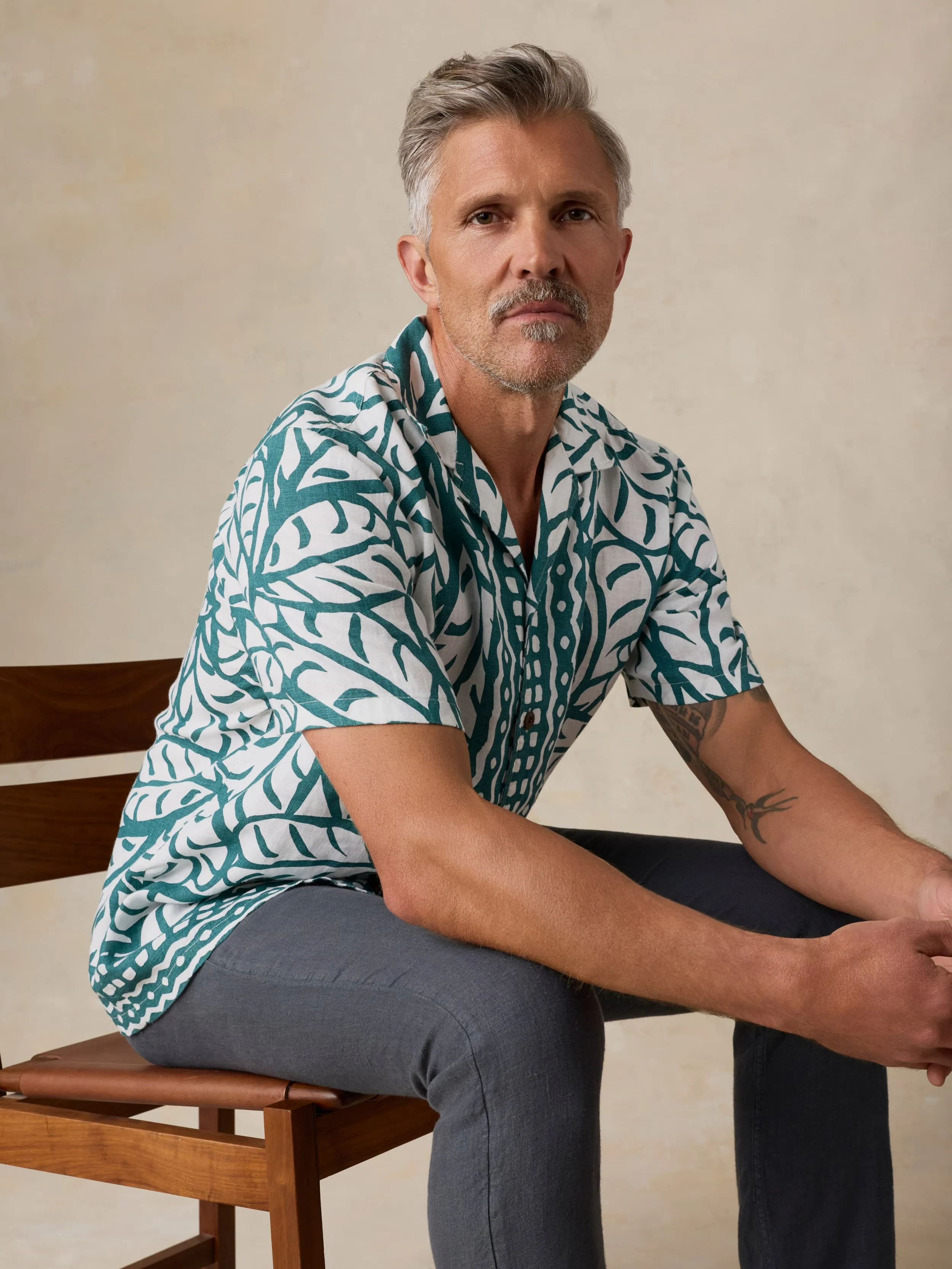 Short-Sleeve Linen Camp Shirt - Biscayne Leaves sold by Faherty product image thumbnail 2