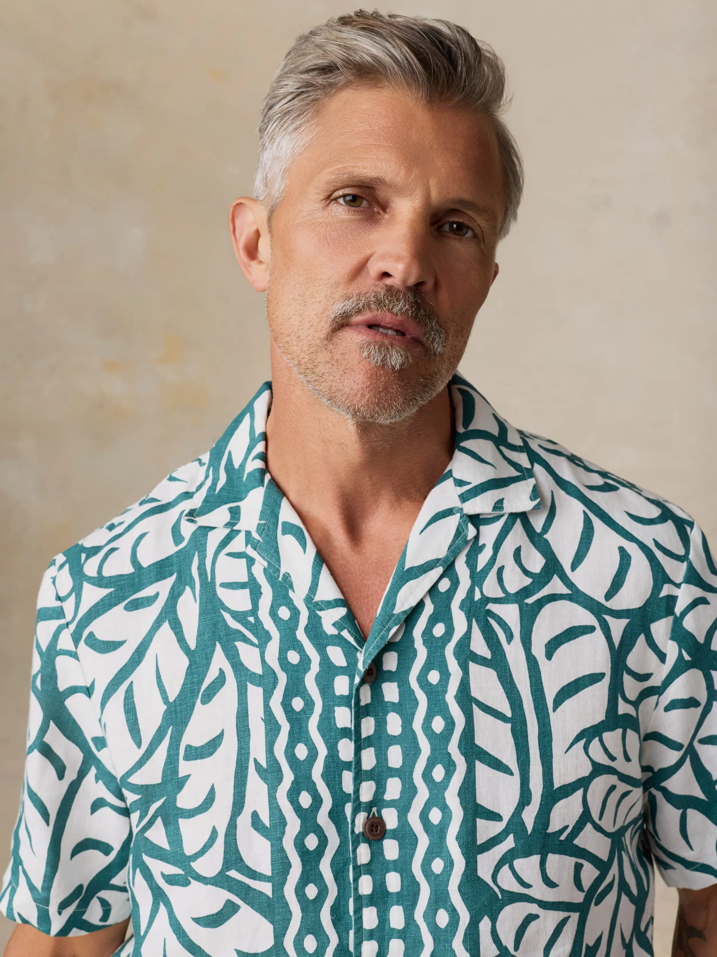 Short-Sleeve Linen Camp Shirt - Biscayne Leaves sold by Faherty product image thumbnail 3