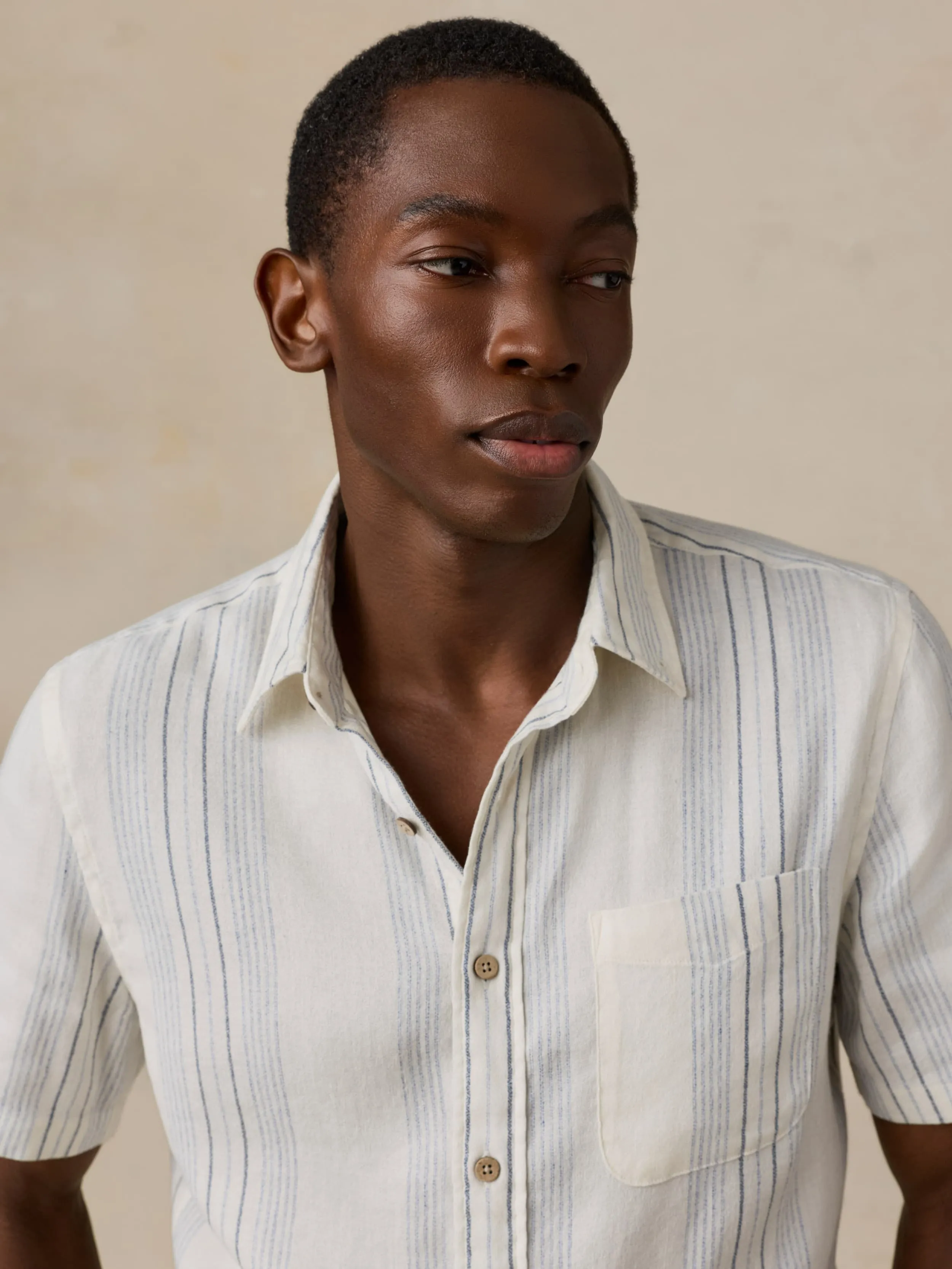 Short-Sleeve Breeze Shirt - River Shore Stripe sold by Faherty product image thumbnail 5