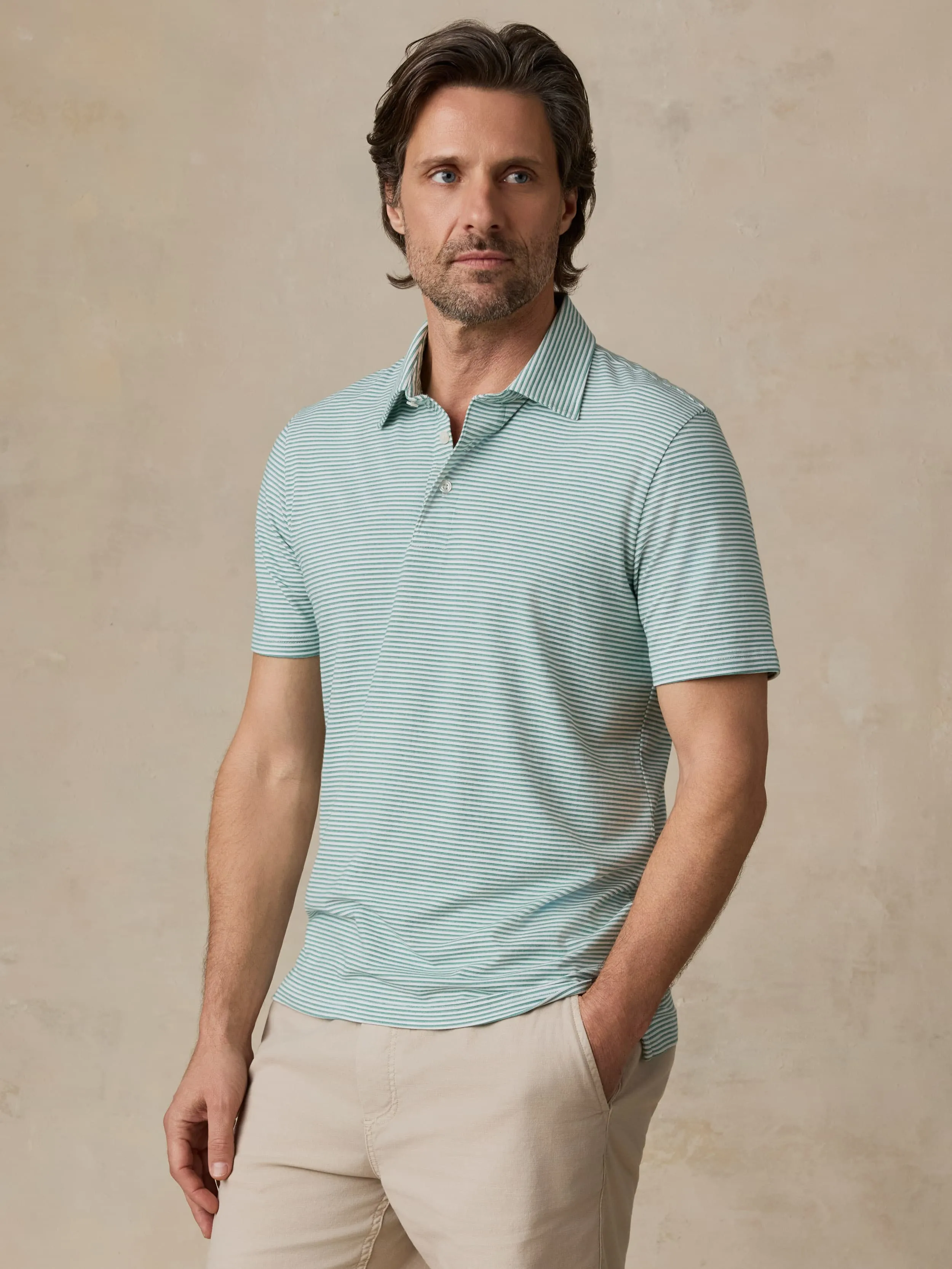 Short-Sleeve Movement™ Polo - Ivory Spring Stripe sold by Faherty