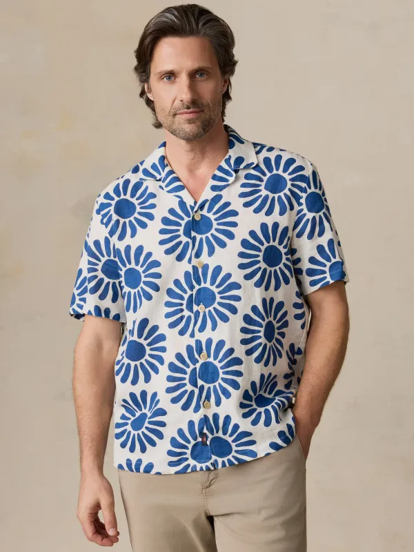 Short-Sleeve Linen Camp Shirt - Antilles Blue Suns made by Faherty