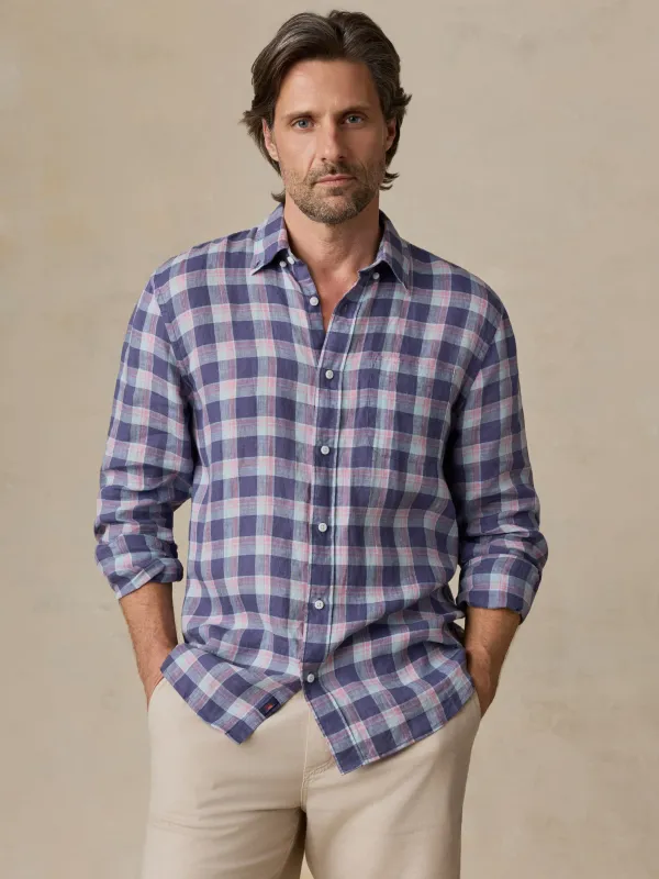 Sunwashed Linen Shirt - Coastal Lake Plaid made by Faherty