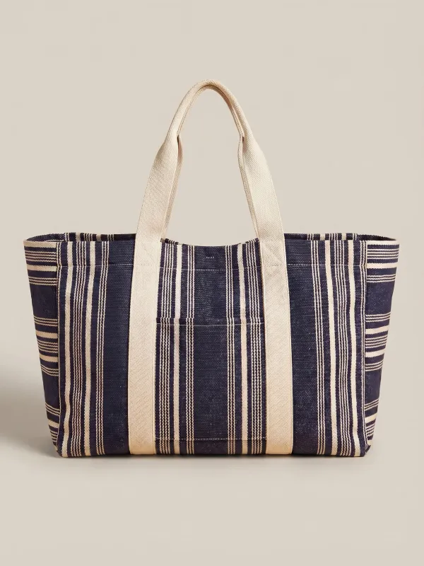 Dune Stripe Beach Tote - Peacoat made by Faherty