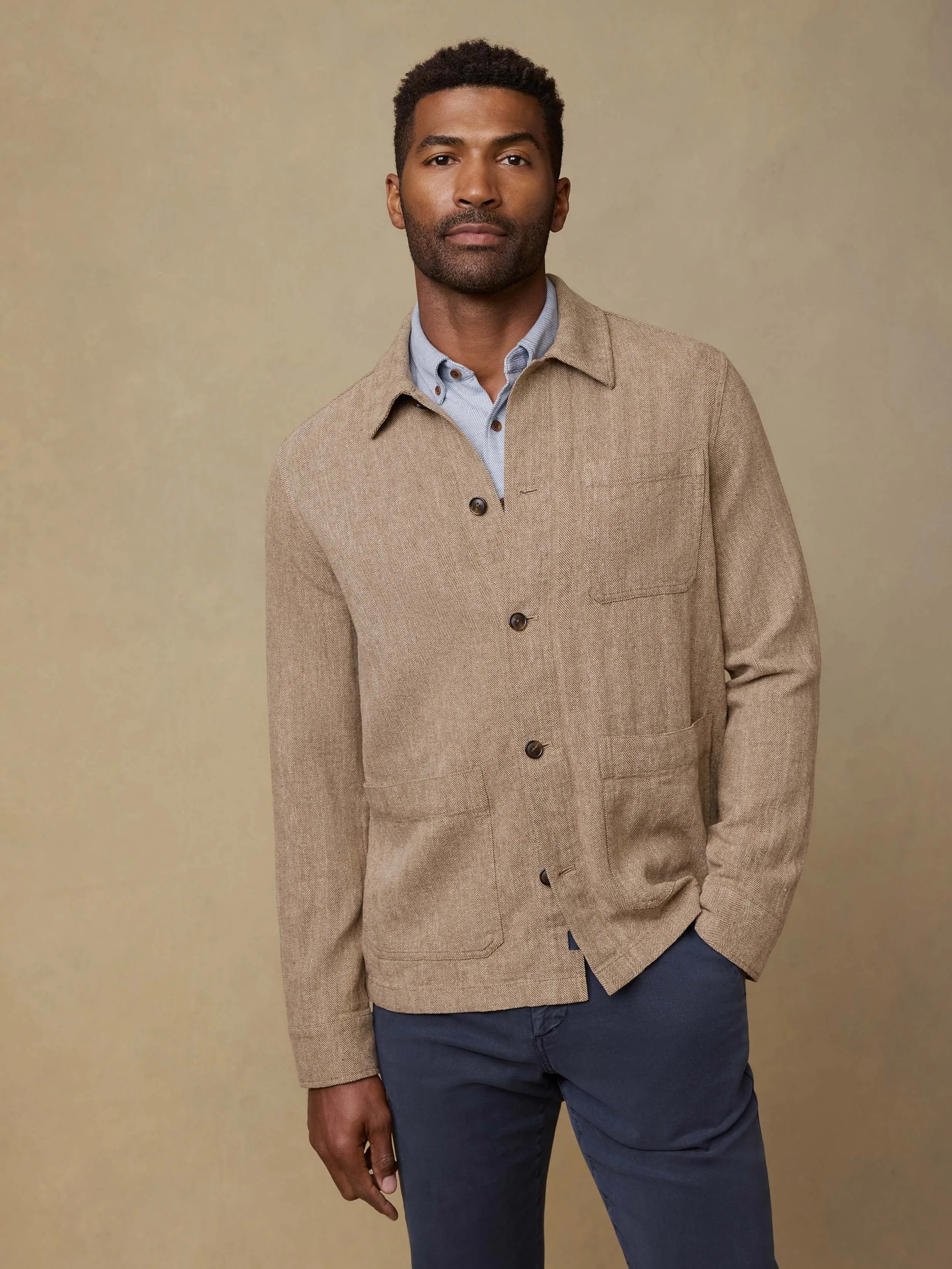 Herringbone Studio Jacket - Khaki Herringbone sold by Faherty