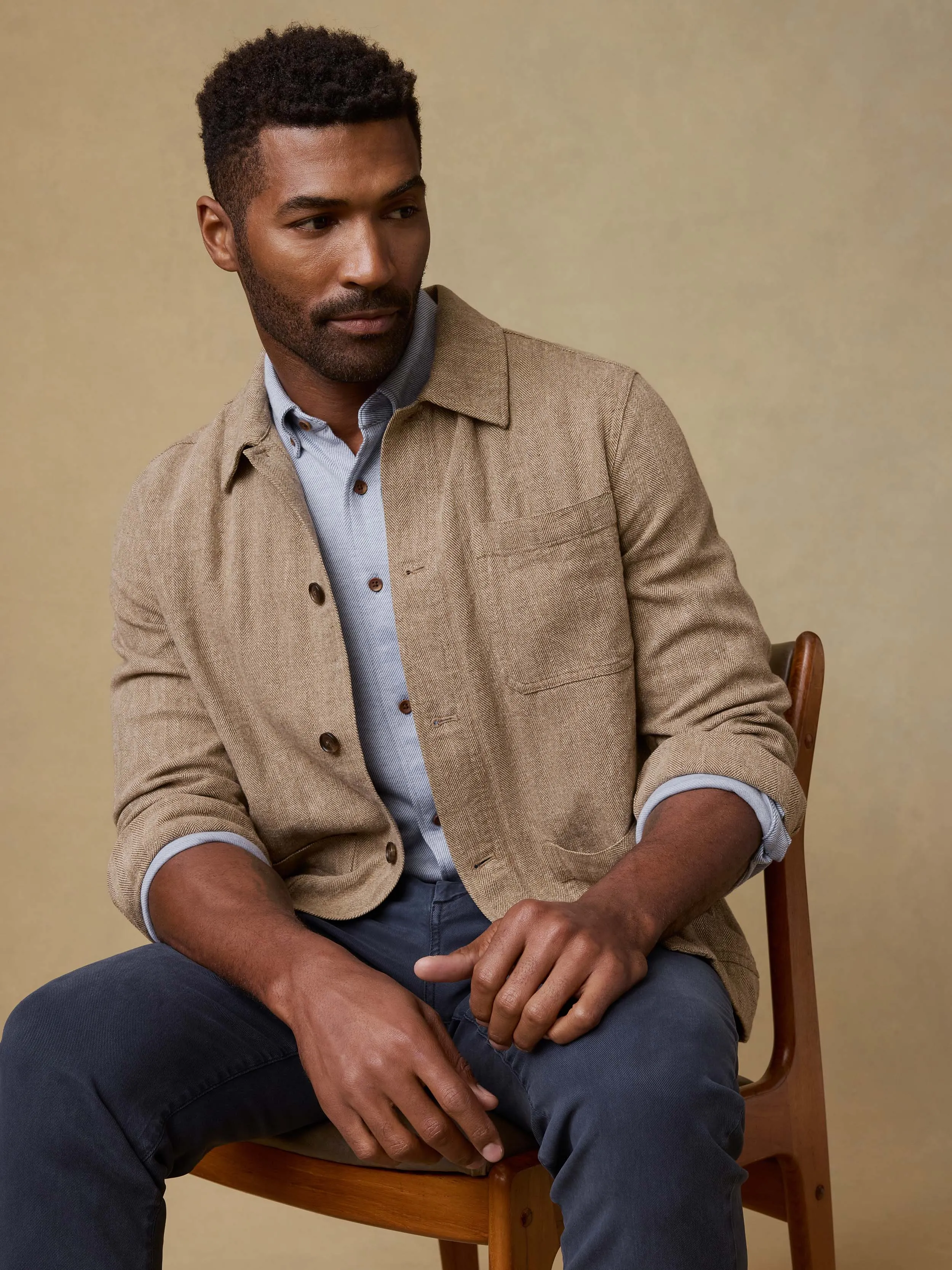 Herringbone Studio Jacket - Khaki Herringbone sold by Faherty product image thumbnail 2