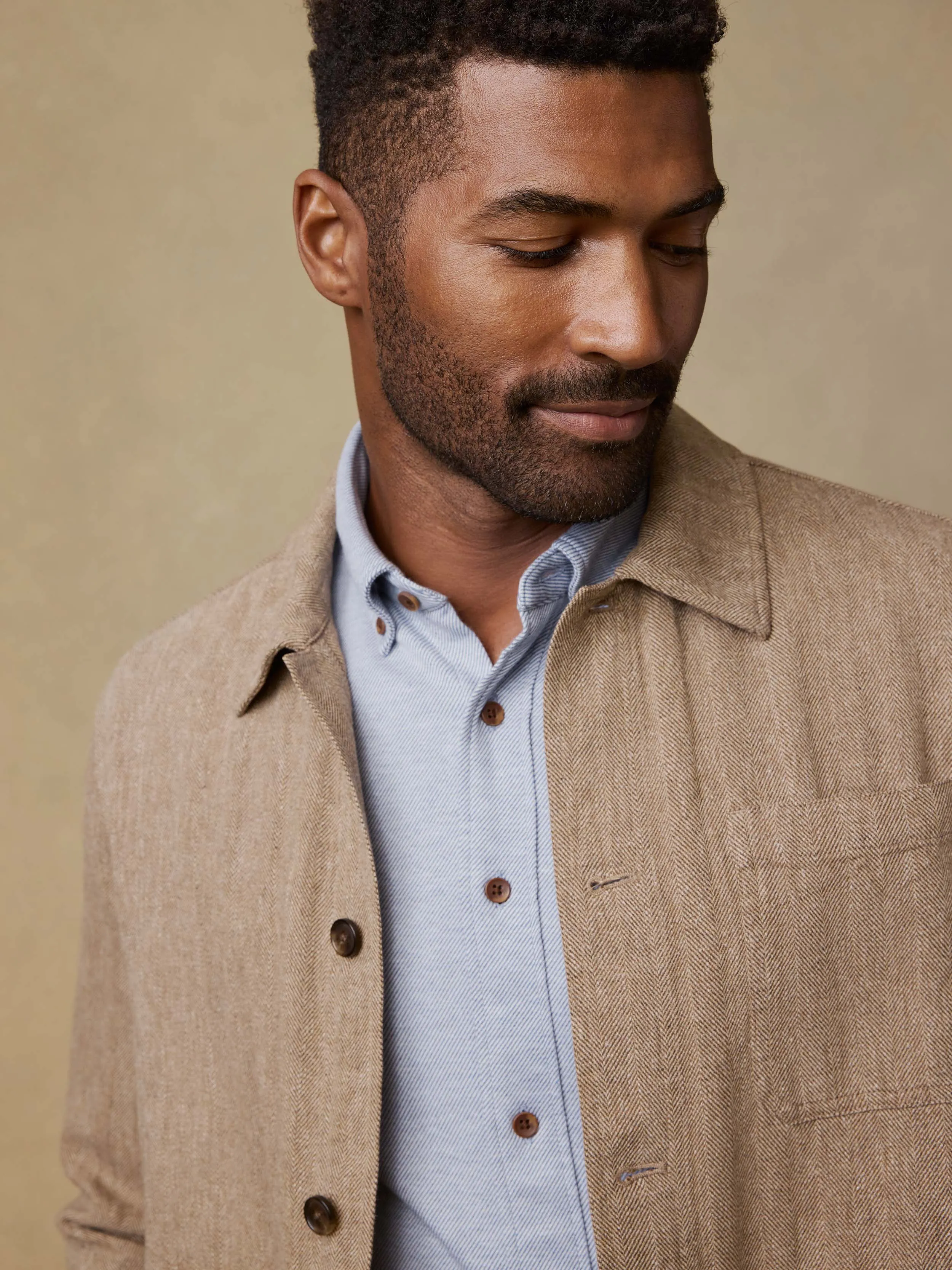 Herringbone Studio Jacket - Khaki Herringbone sold by Faherty product image thumbnail 5