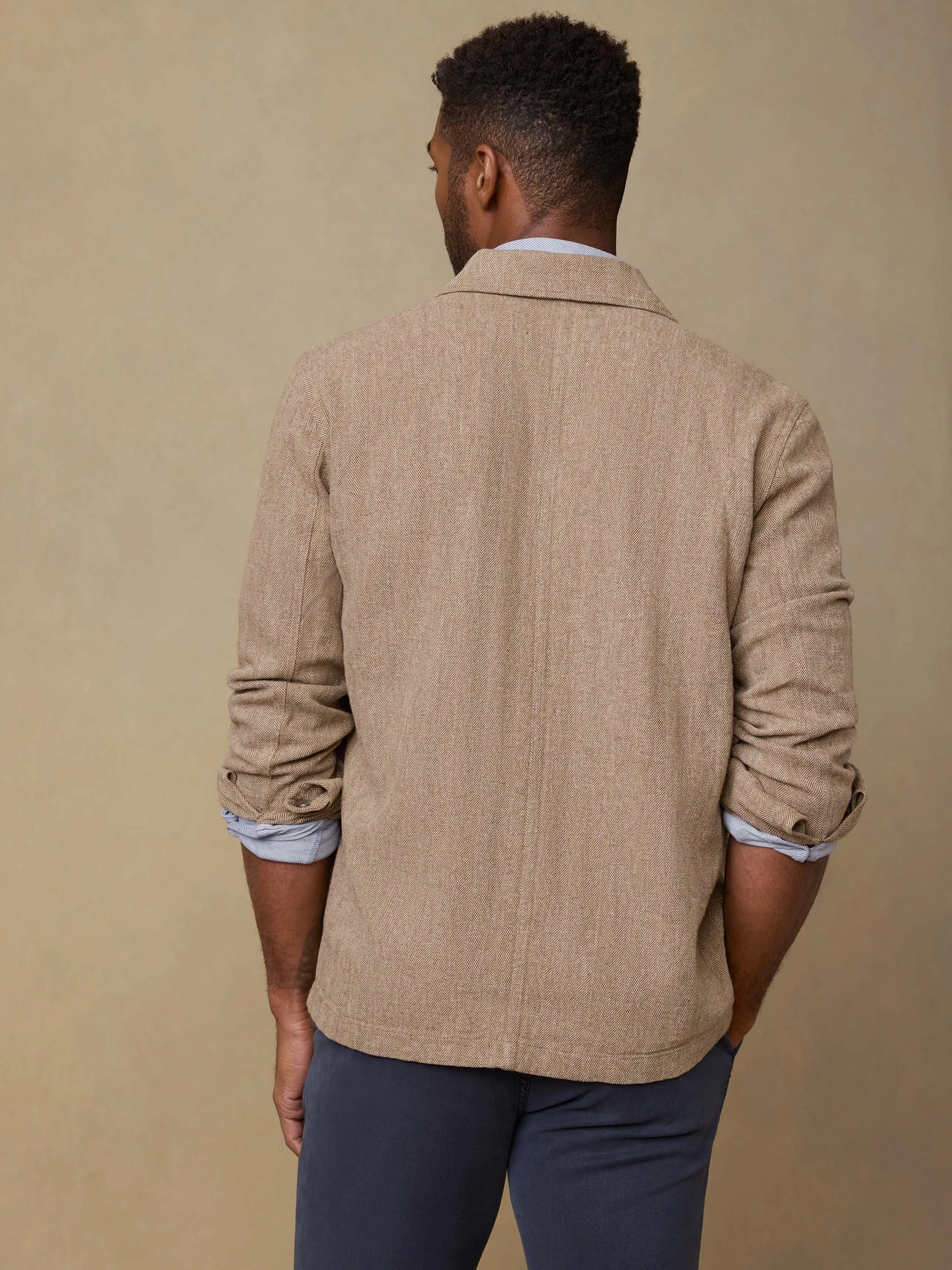 Herringbone Studio Jacket - Khaki Herringbone sold by Faherty product image thumbnail 3