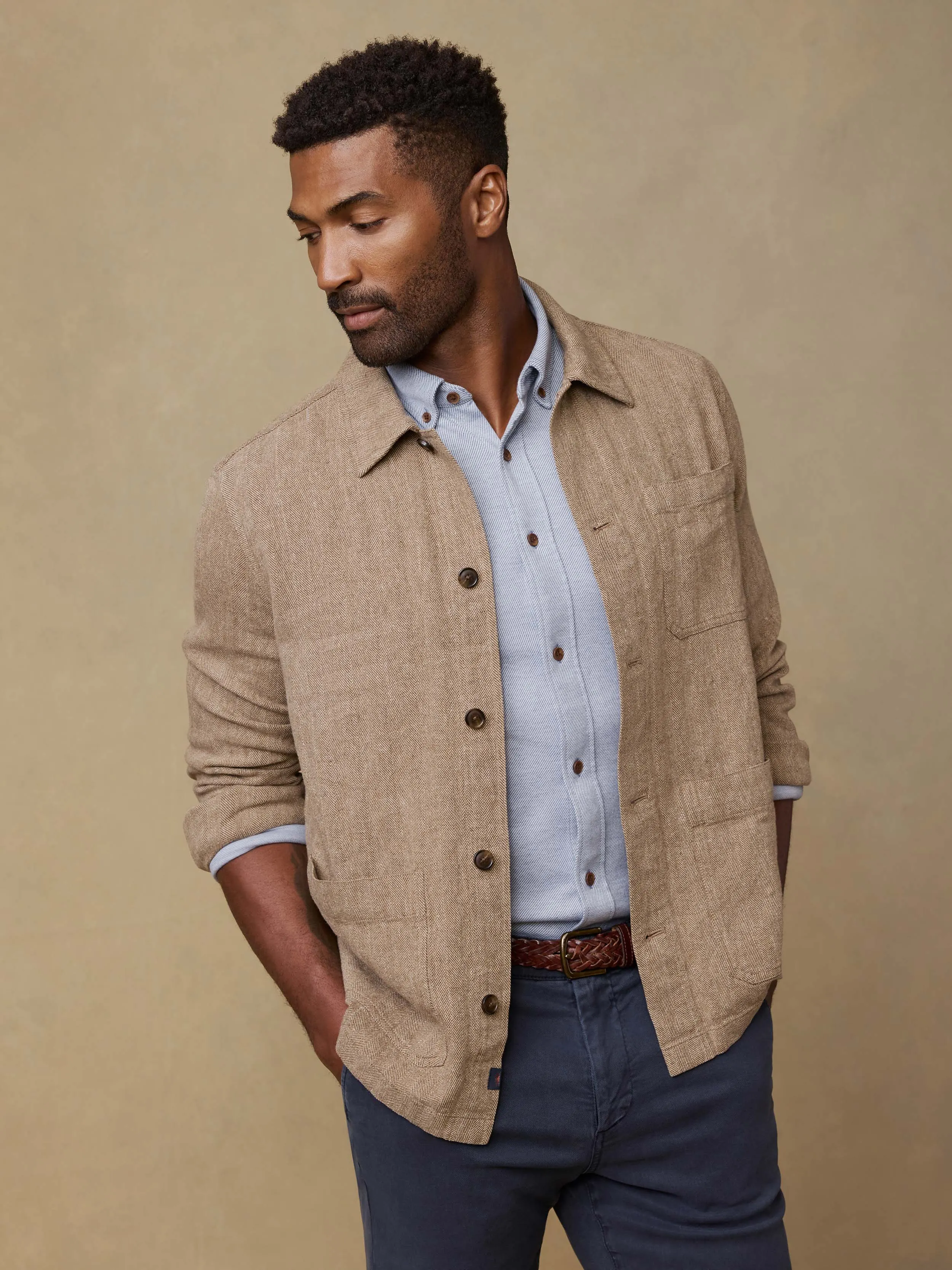 Herringbone Studio Jacket - Khaki Herringbone sold by Faherty product image thumbnail 4