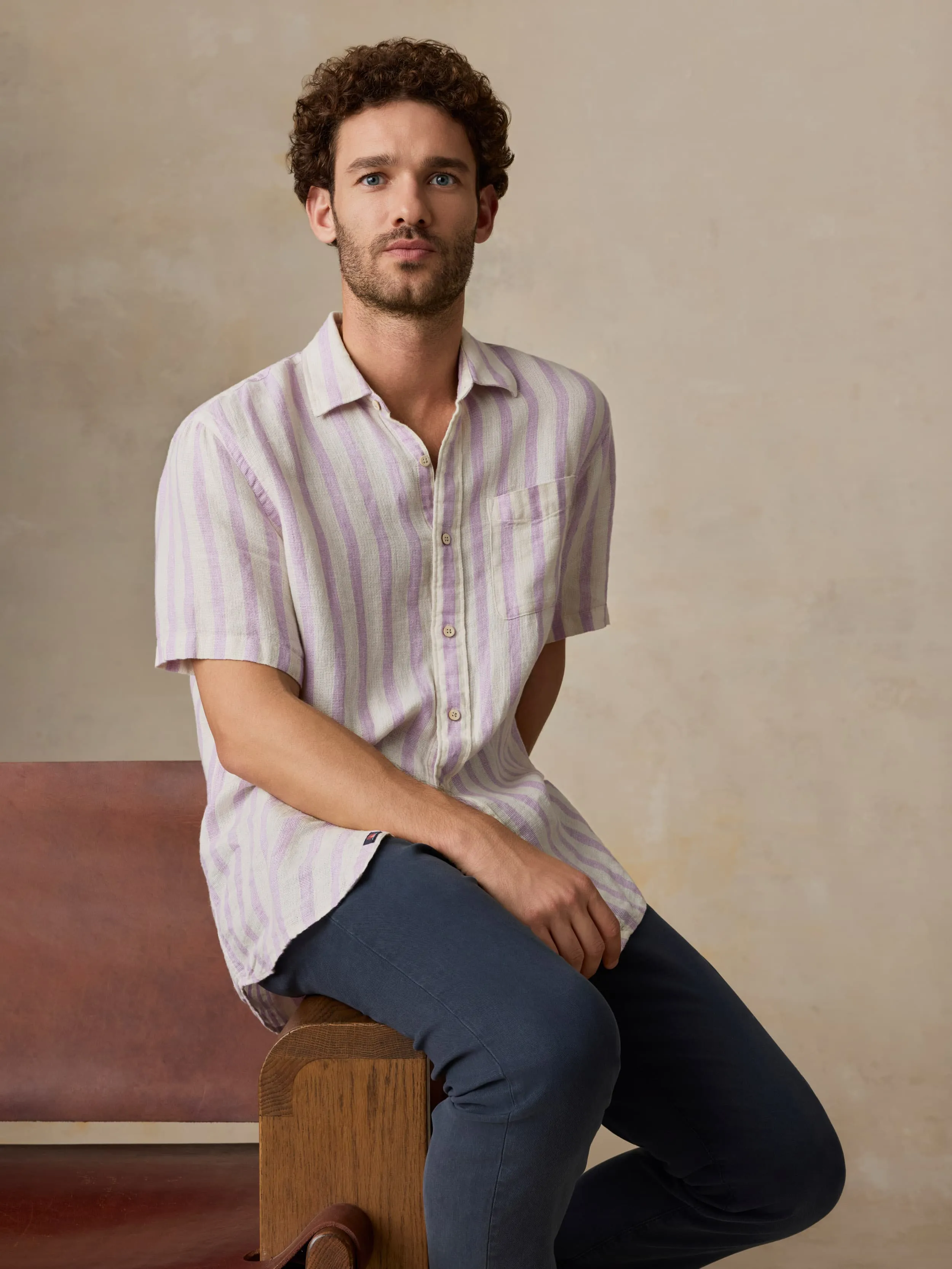 Short-Sleeve Palma Linen Shirt - Lilac Shell Stripe sold by Faherty product image thumbnail 4