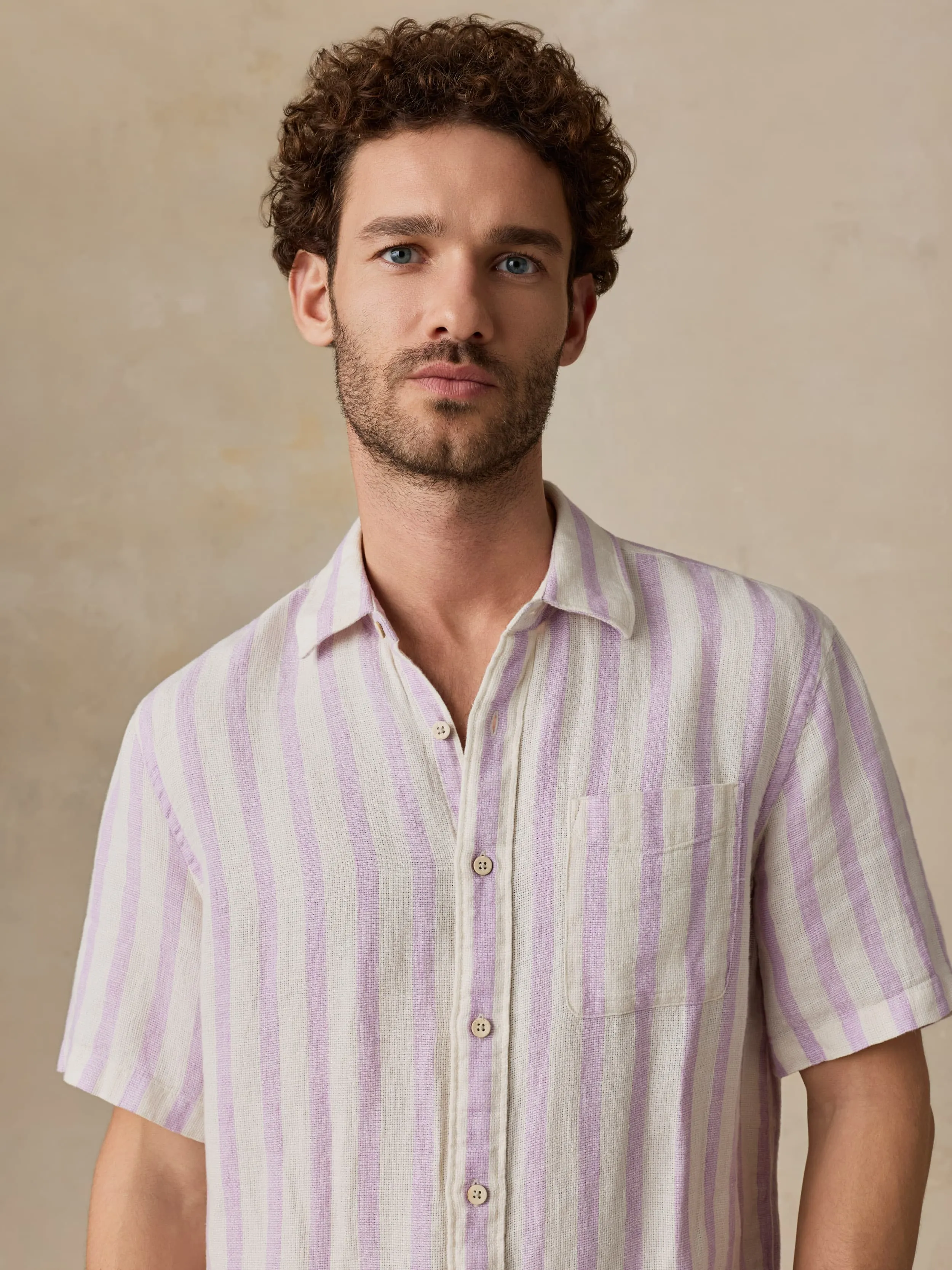 Short-Sleeve Palma Linen Shirt - Lilac Shell Stripe sold by Faherty product image thumbnail 3