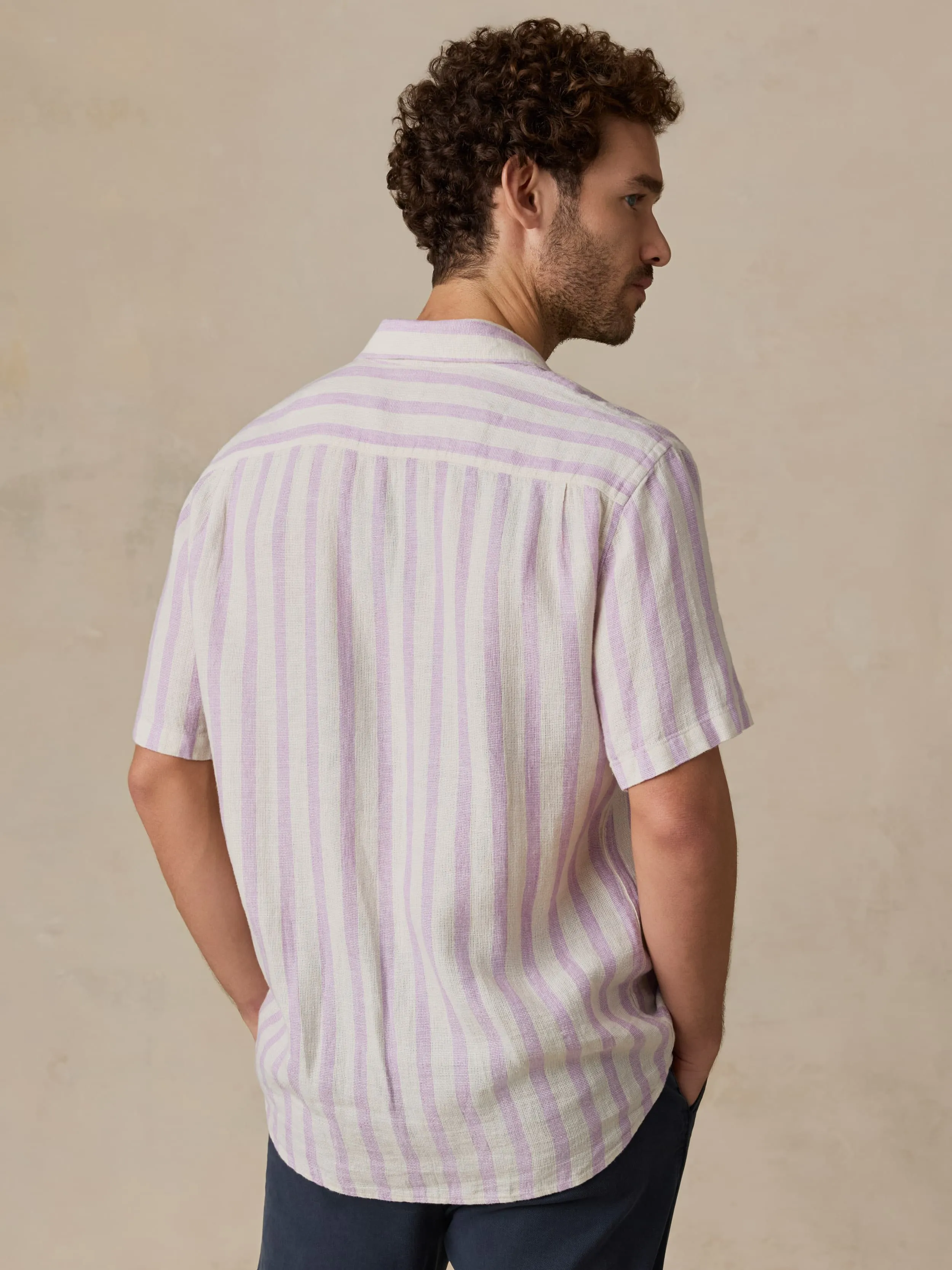 Short-Sleeve Palma Linen Shirt - Lilac Shell Stripe sold by Faherty product image thumbnail 5