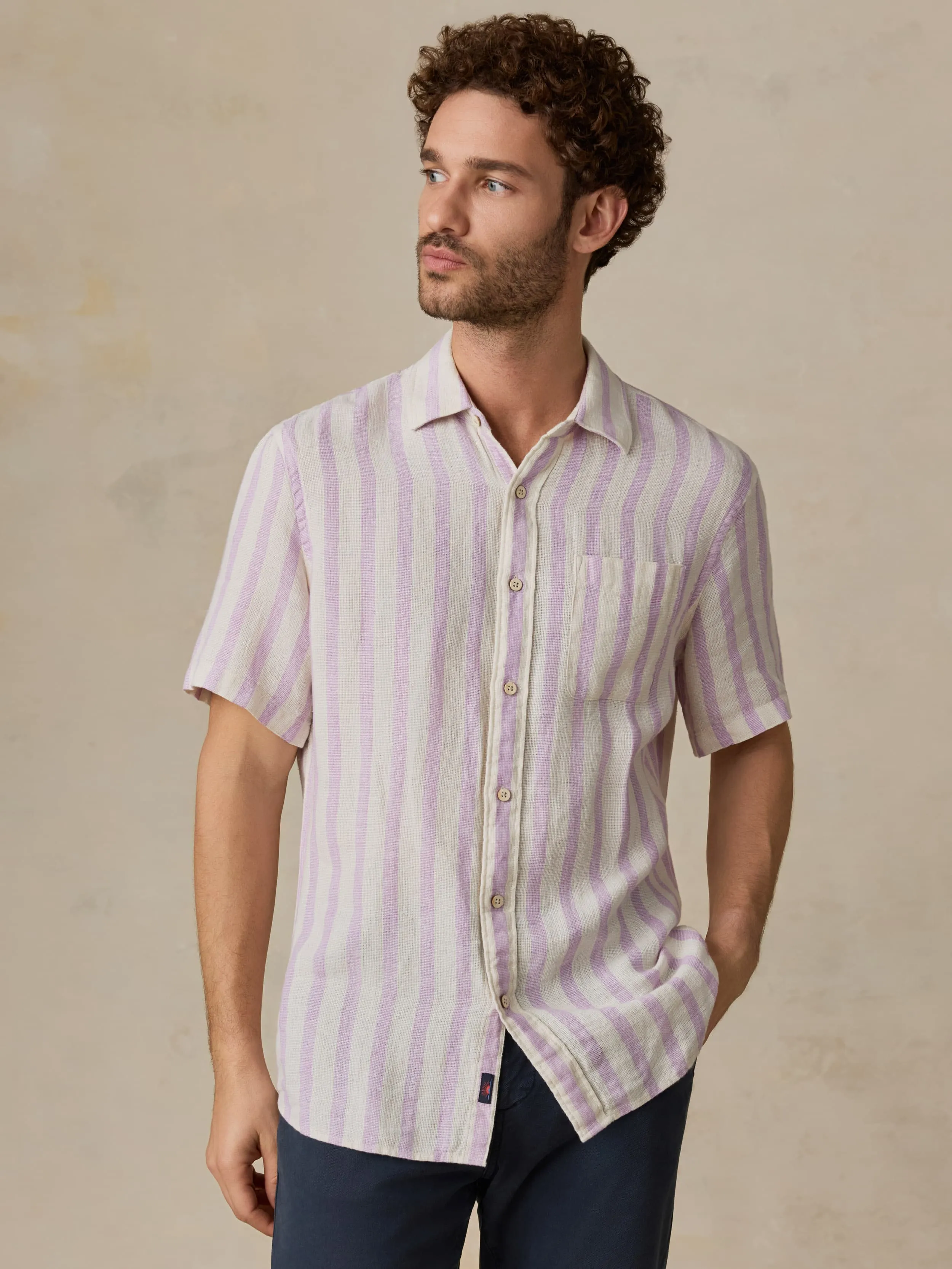 Short-Sleeve Palma Linen Shirt - Lilac Shell Stripe sold by Faherty product image thumbnail 2