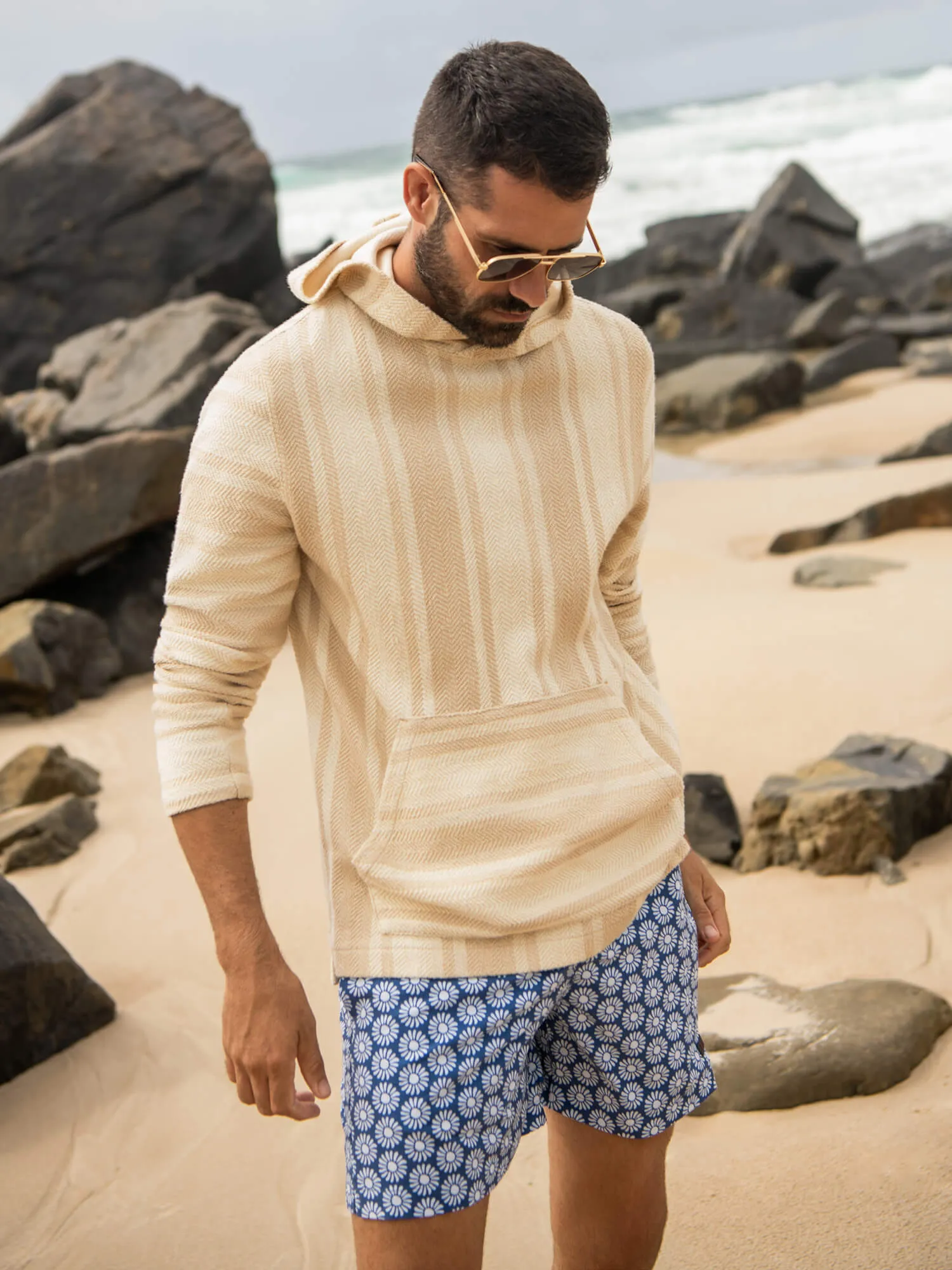 Whitewater Hoodie - Ivory Desert Stripe sold by Faherty