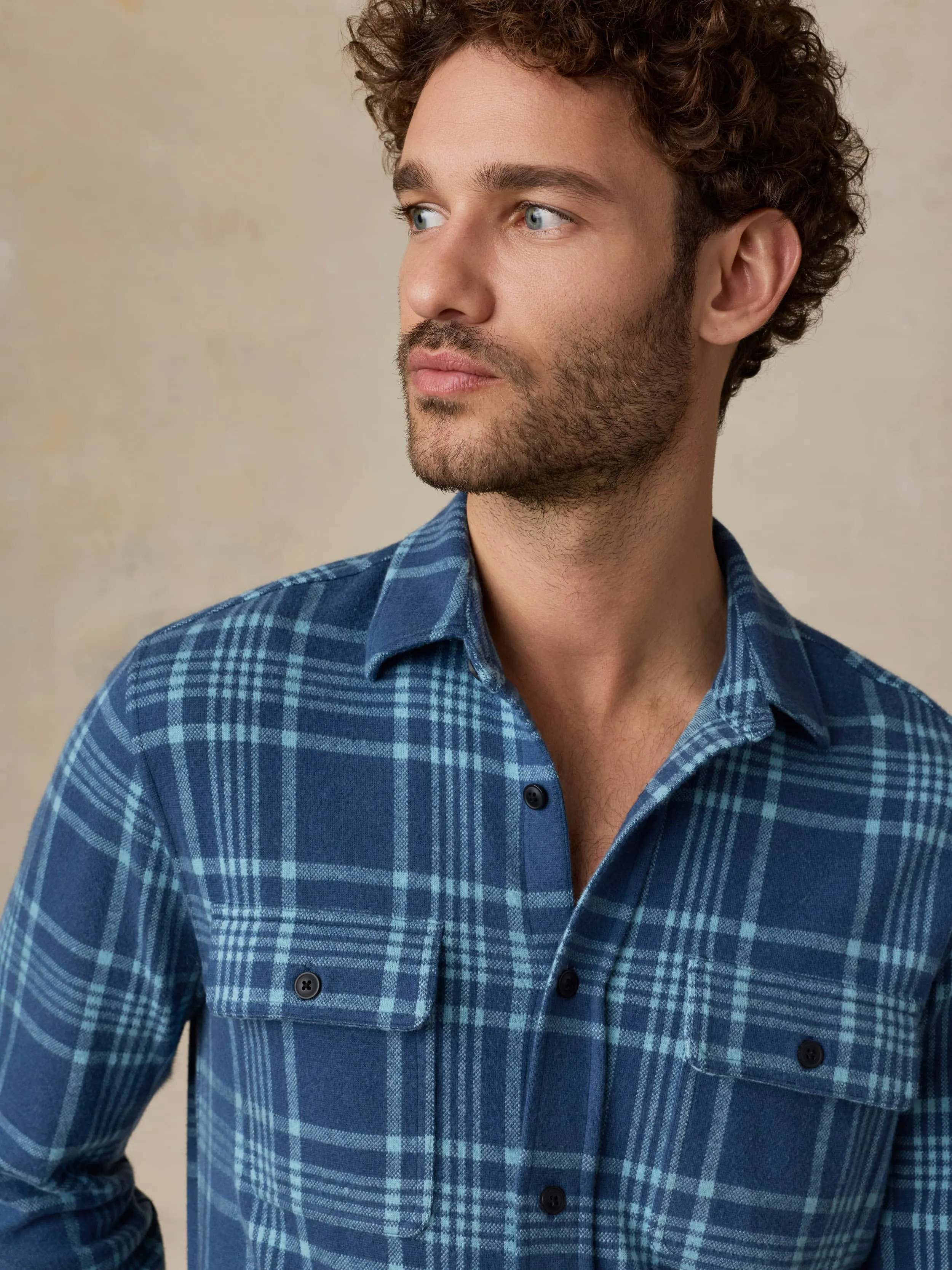 Legend Sweater Shirt - Midnight Teal Plaid sold by Faherty product image thumbnail 2