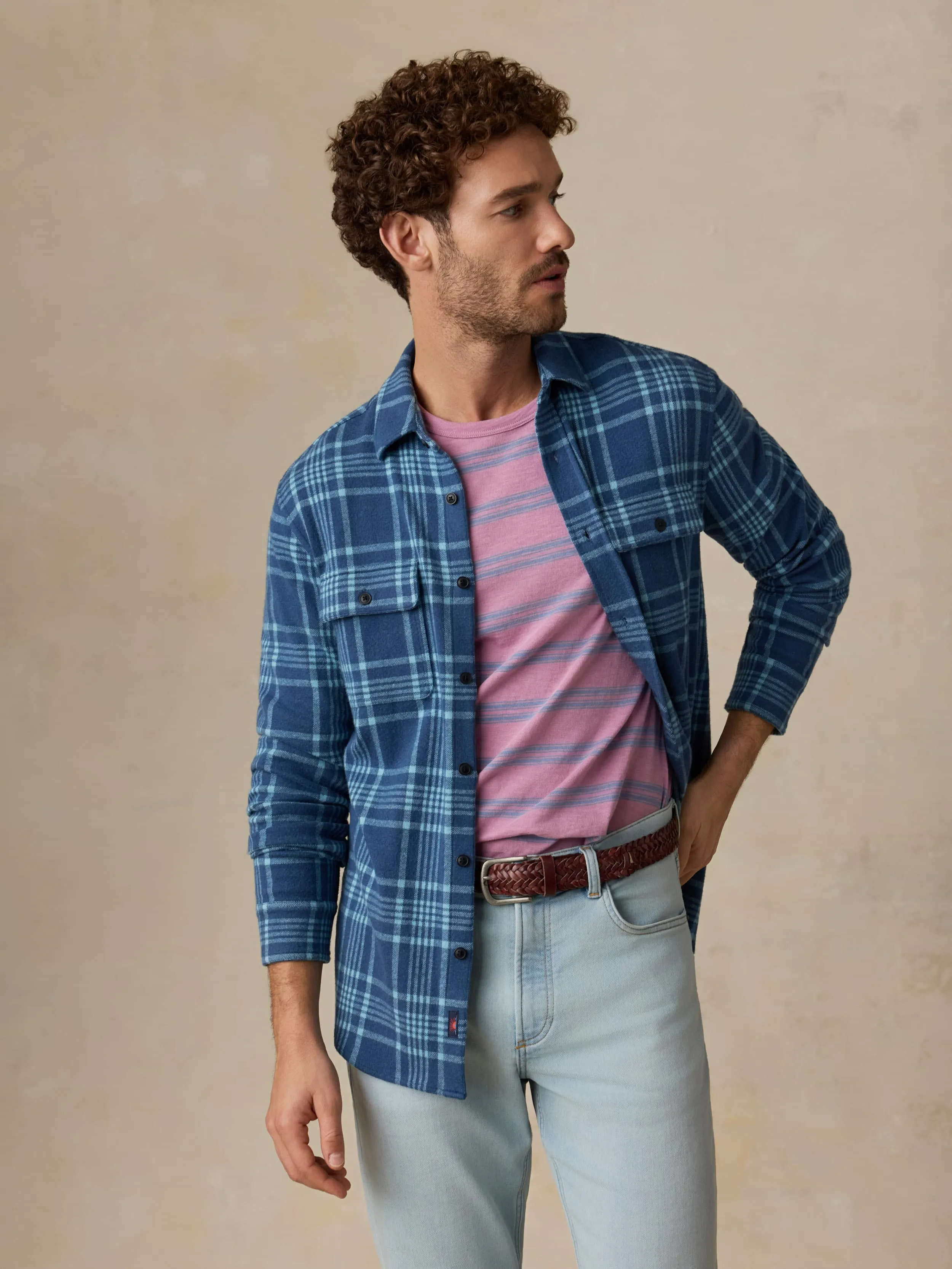 Legend Sweater Shirt - Midnight Teal Plaid sold by Faherty product image thumbnail 3