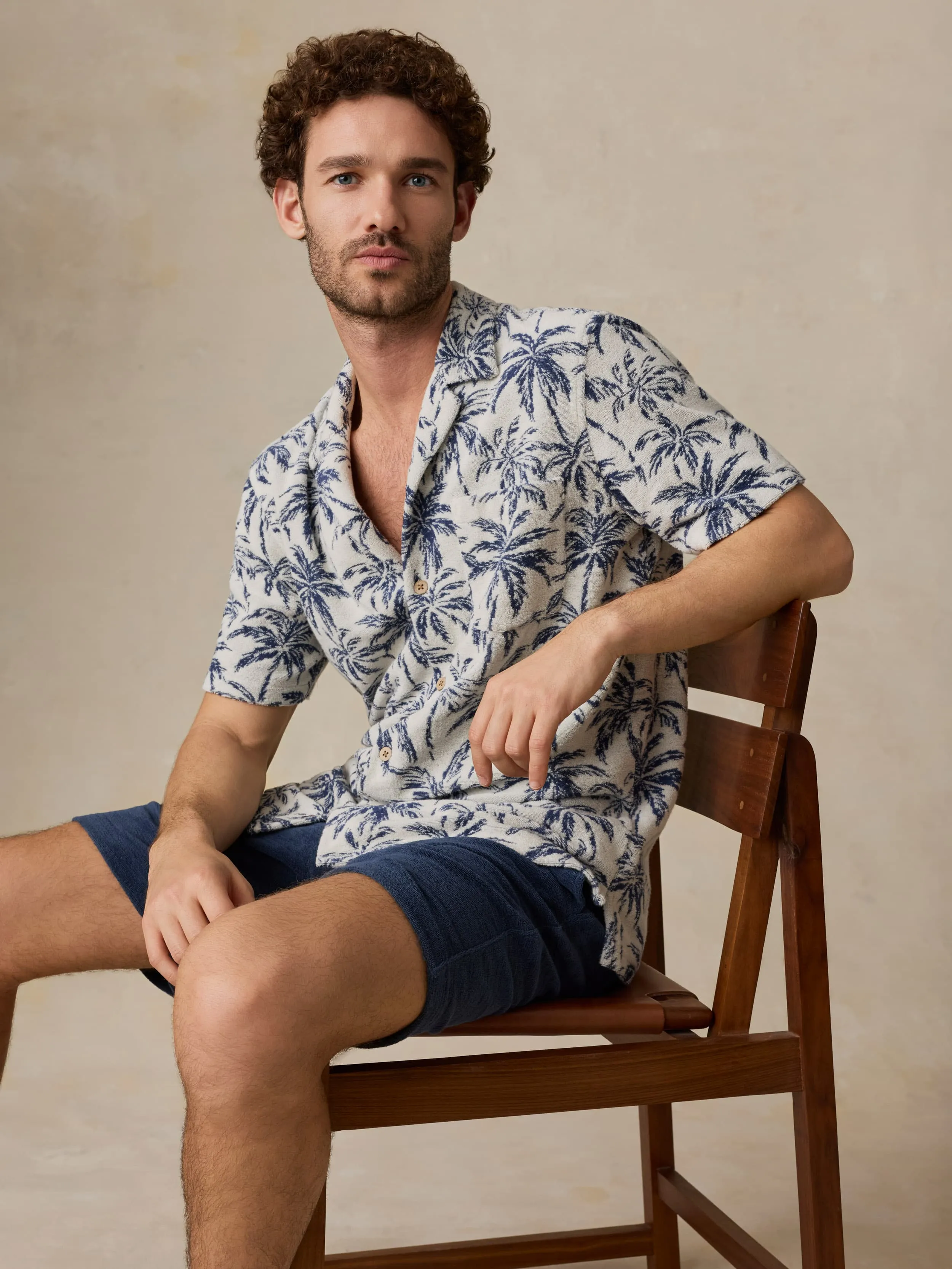 Short-Sleeve Cabana Towel Terry Shirt - Ivory Tropic Trees sold by Faherty product image thumbnail 3