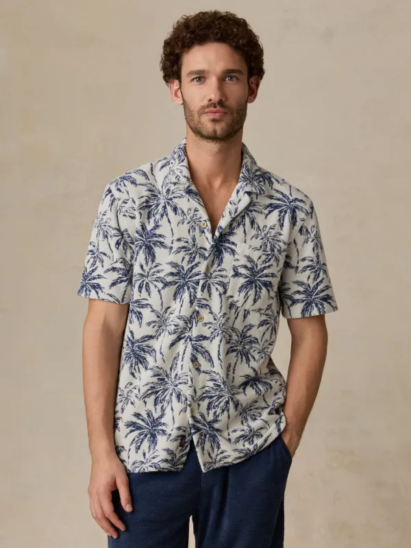 Short-Sleeve Cabana Towel Terry Shirt - Ivory Tropic Trees made by Faherty