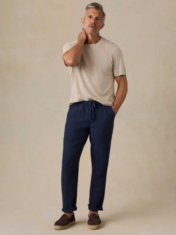 Linen Drawstring Pant - Island Navy made by Faherty