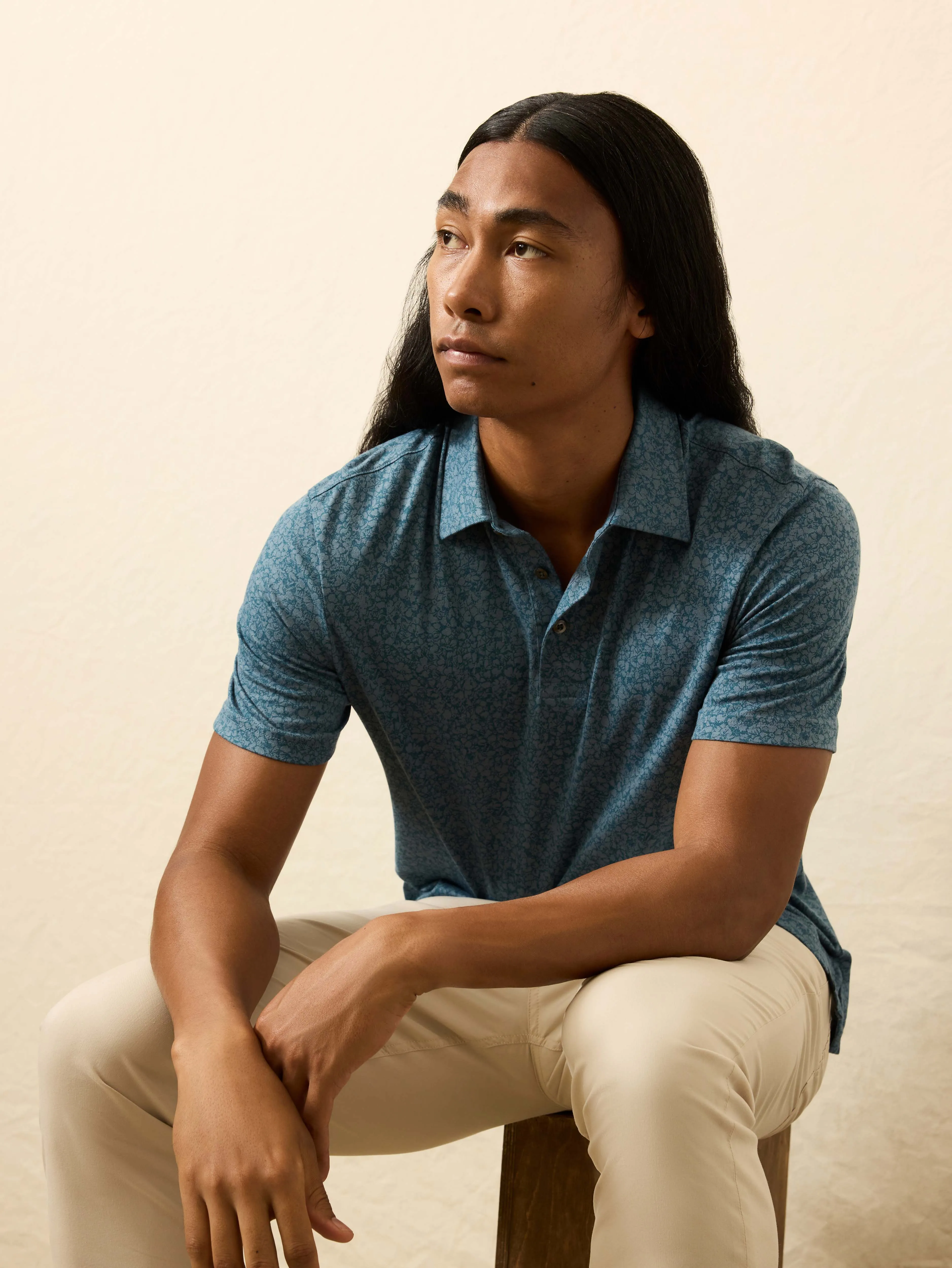 Short-Sleeve Movement™ Pique Polo - Eastern Sky Blossom sold by Faherty product image thumbnail 5
