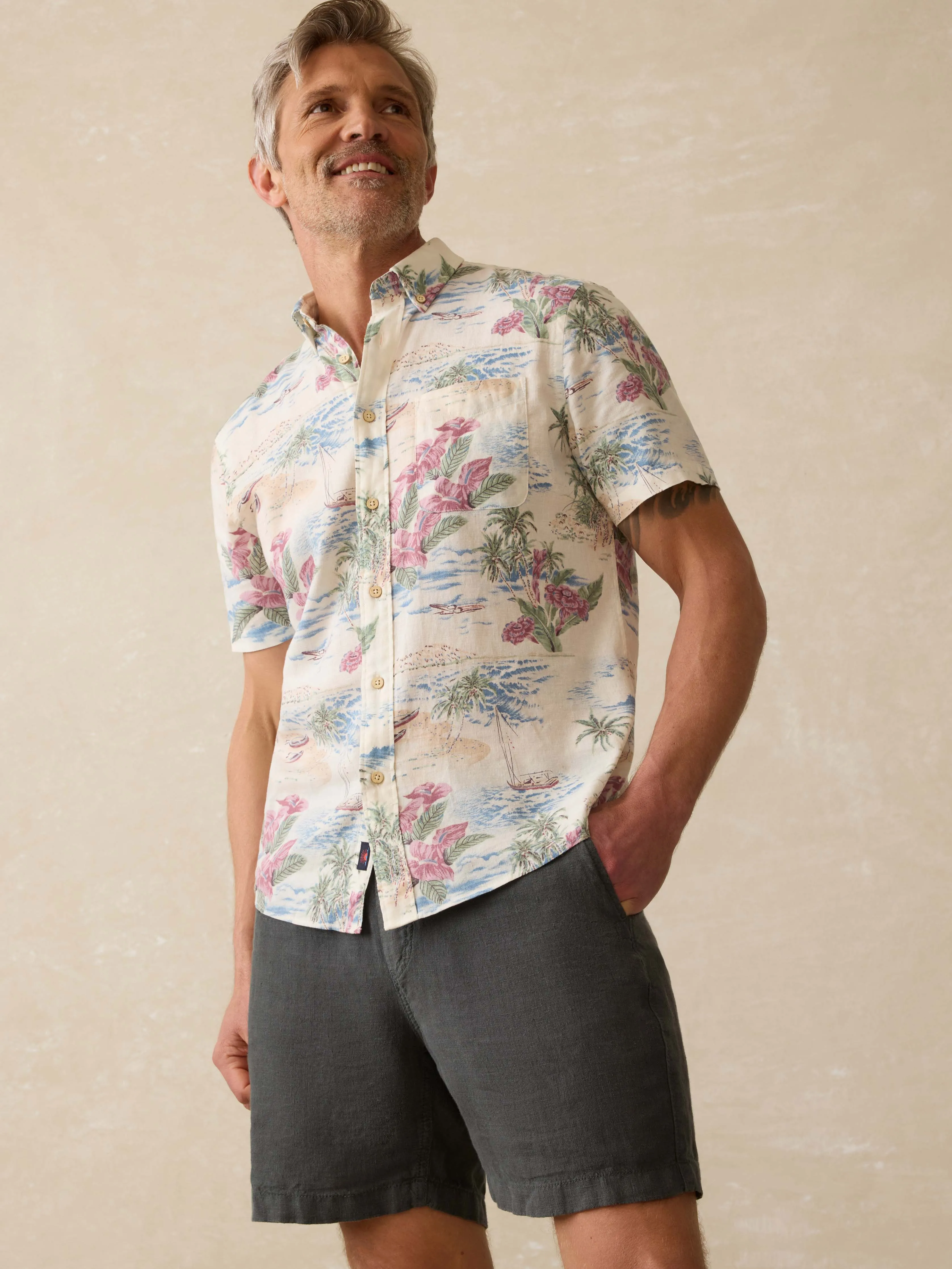 Short-Sleeve Breeze Shirt (Tall) - Molokai Scenic Tropical sold by Faherty
