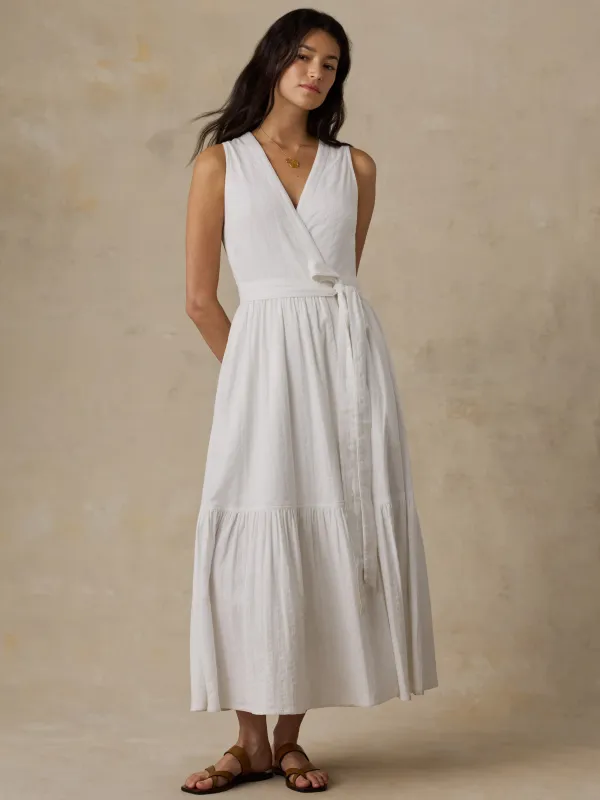 Dune Cotton Gauze Wrap Dress - White made by Faherty