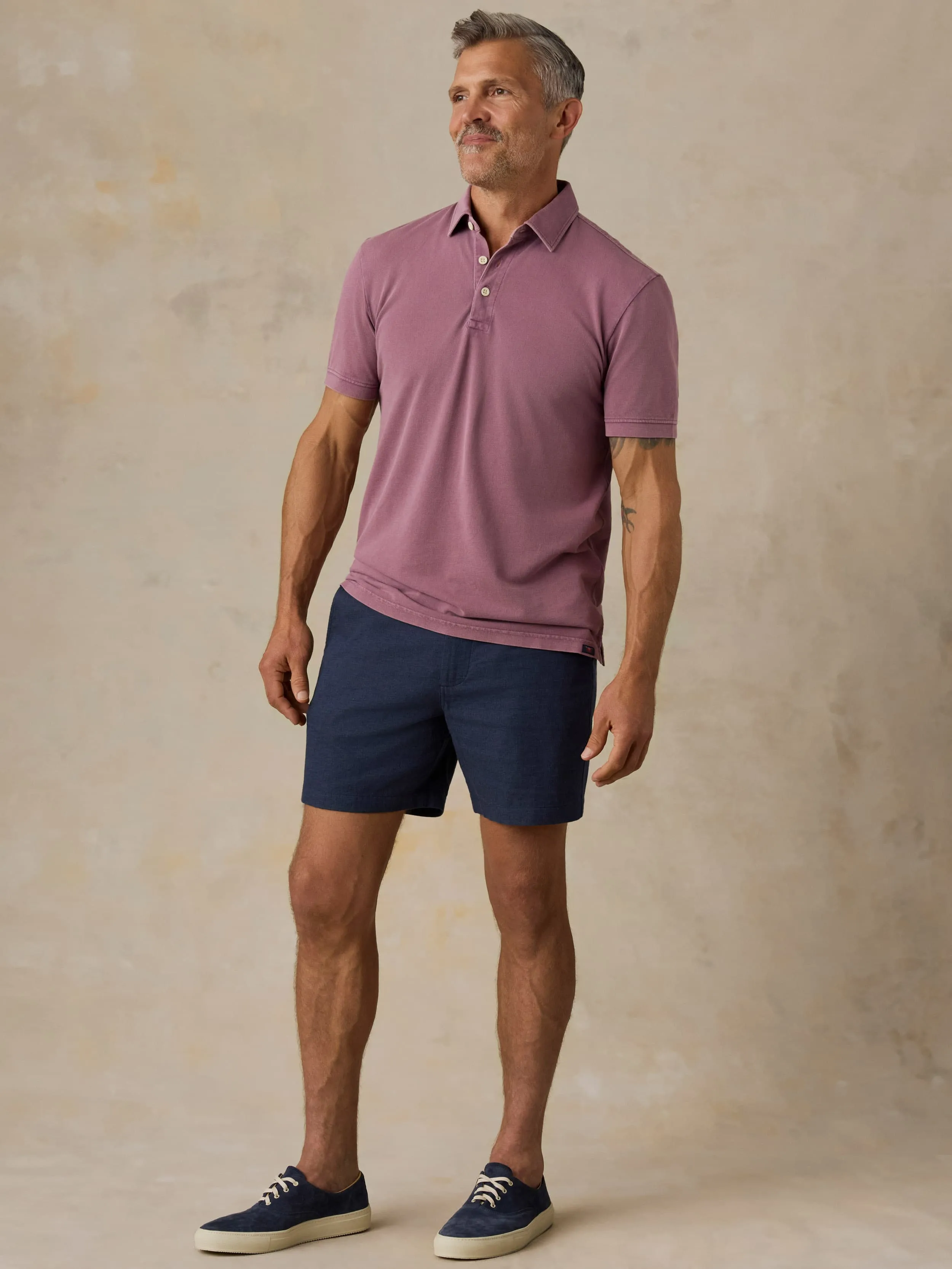Short-Sleeve Sunwashed Pique Polo - Lilac Twilight sold by Faherty product image thumbnail 4