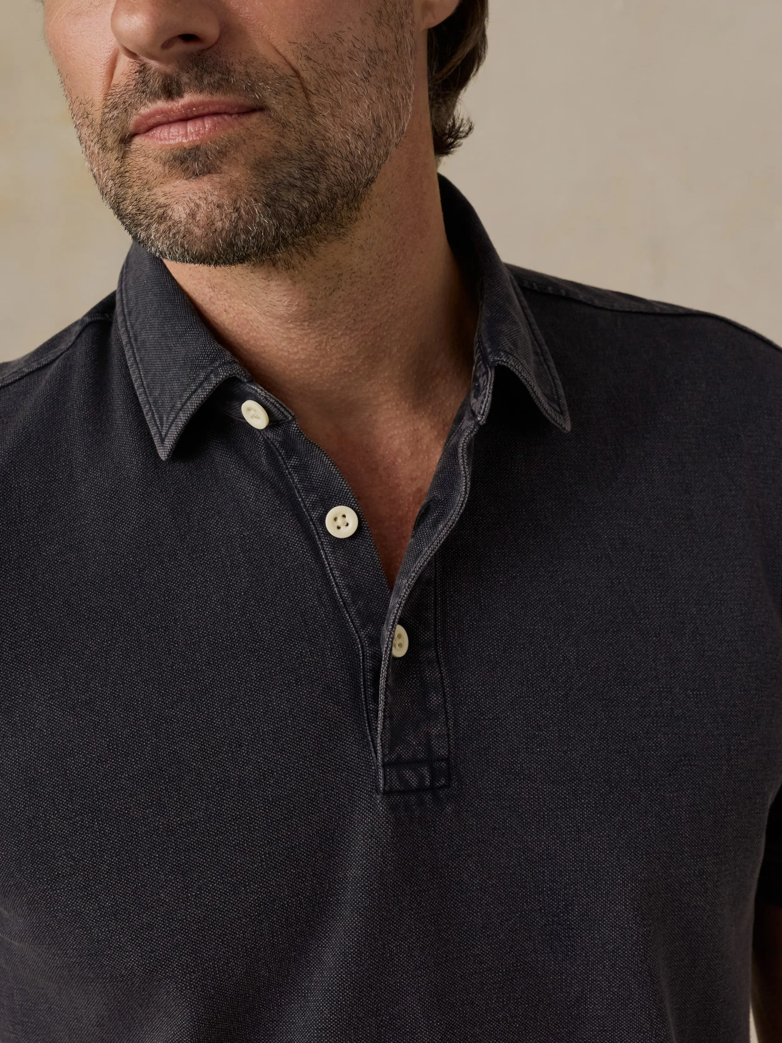 Short-Sleeve Sunwashed Pique Polo - Ridge Black sold by Faherty product image thumbnail 2