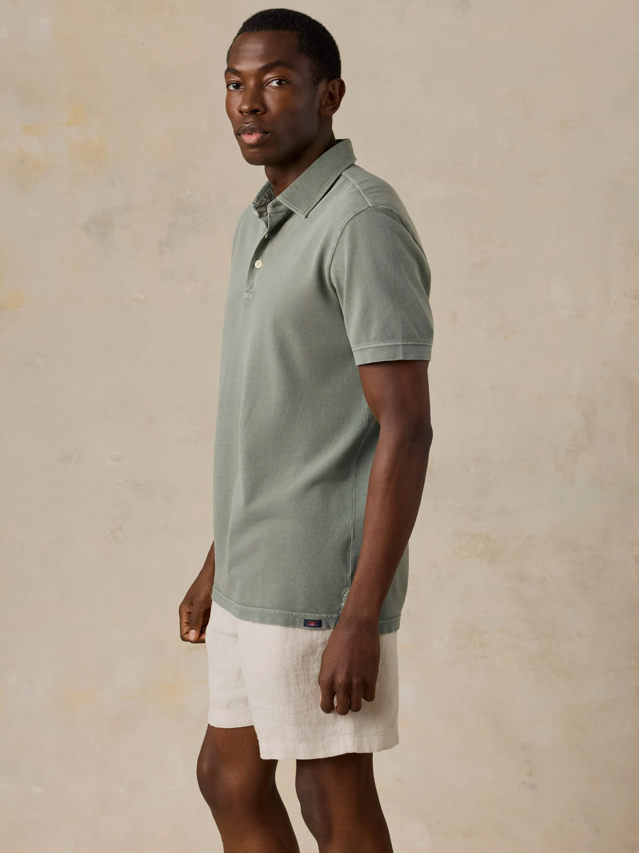 Short-Sleeve Sunwashed Pique Polo - Coastal Sage sold by Faherty product image thumbnail 4